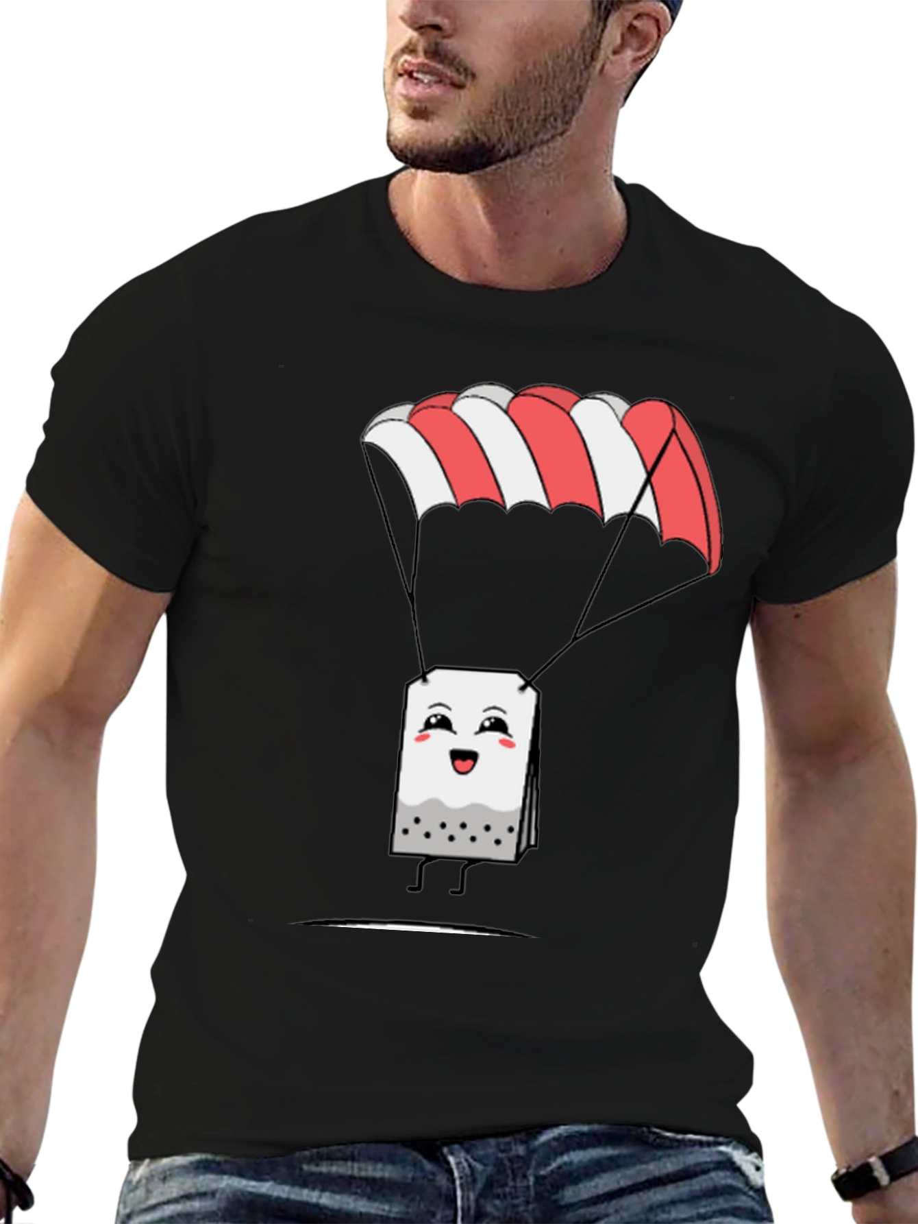 Black Parachute Tea Bag Graphic T-Shirt view 6
