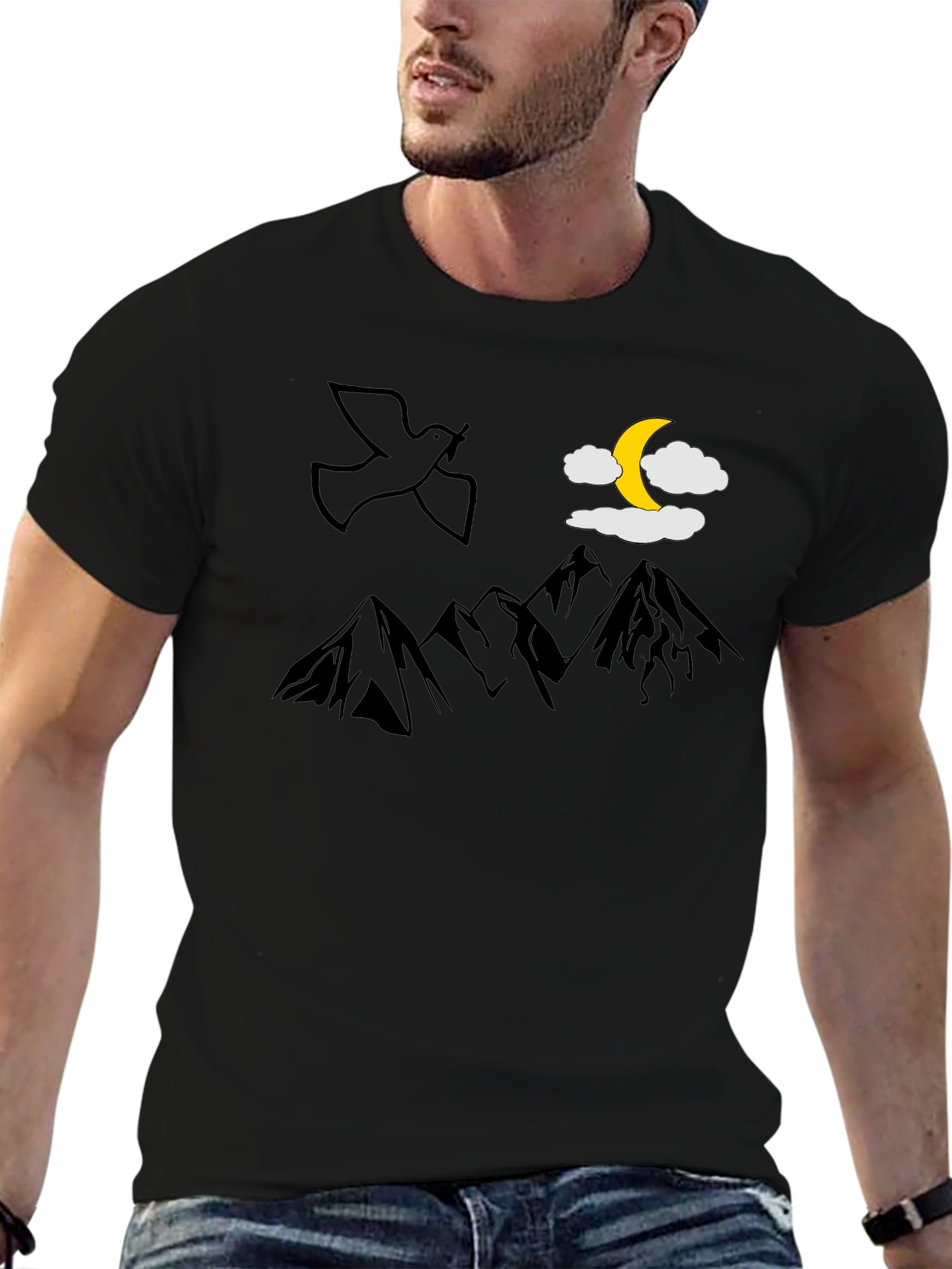 Black Peaceful Night Mountain T-Shirt view 6