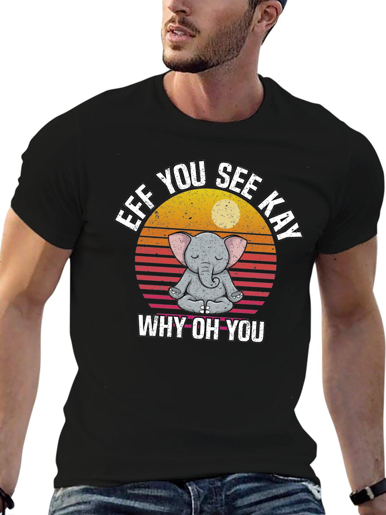 Black Eff You See Kay Why Oh You Yoga Elephant T-Shirt view 6