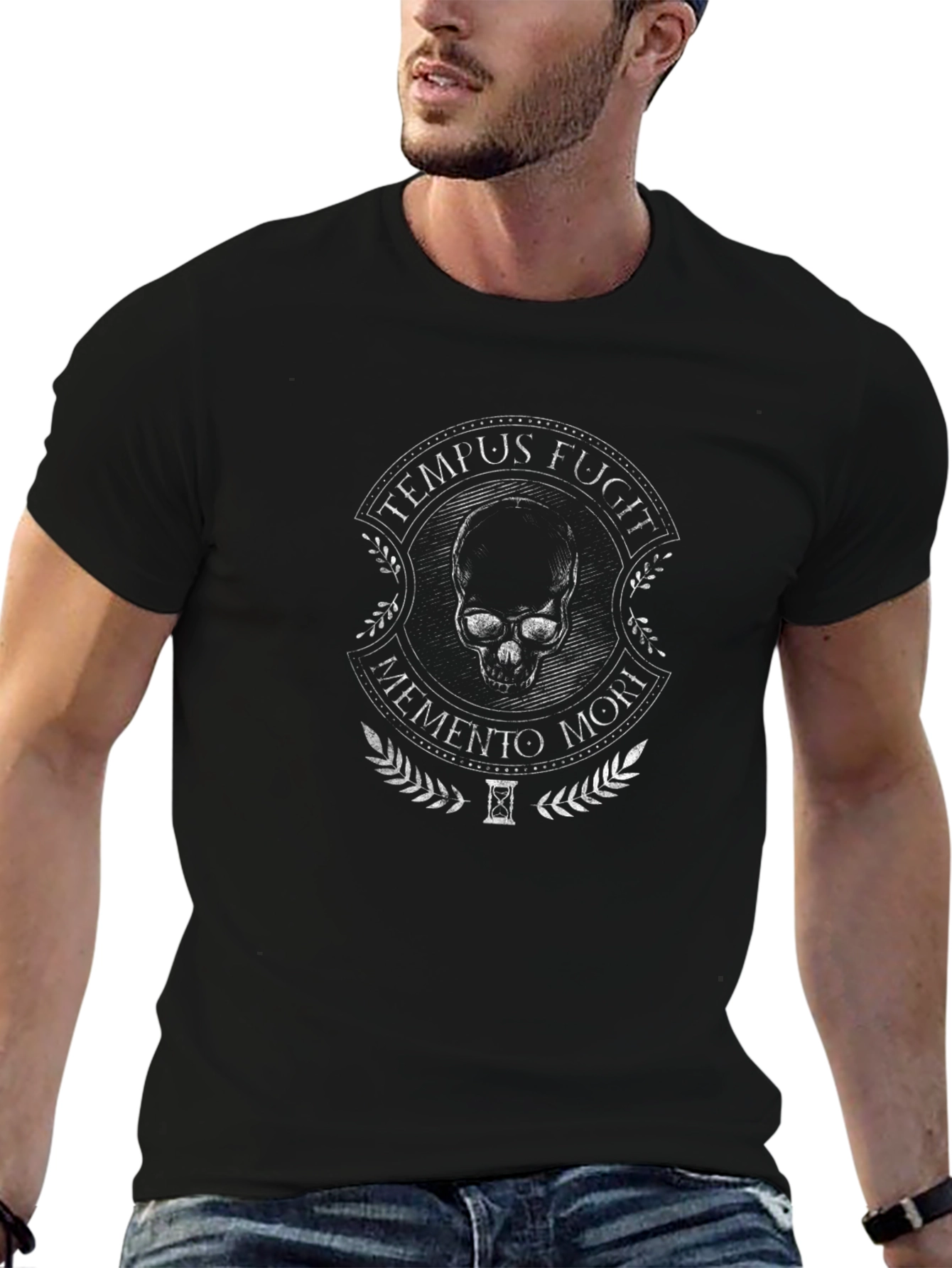Black Tempus Fugit Memento Mori Skull T-Shirt view 6
