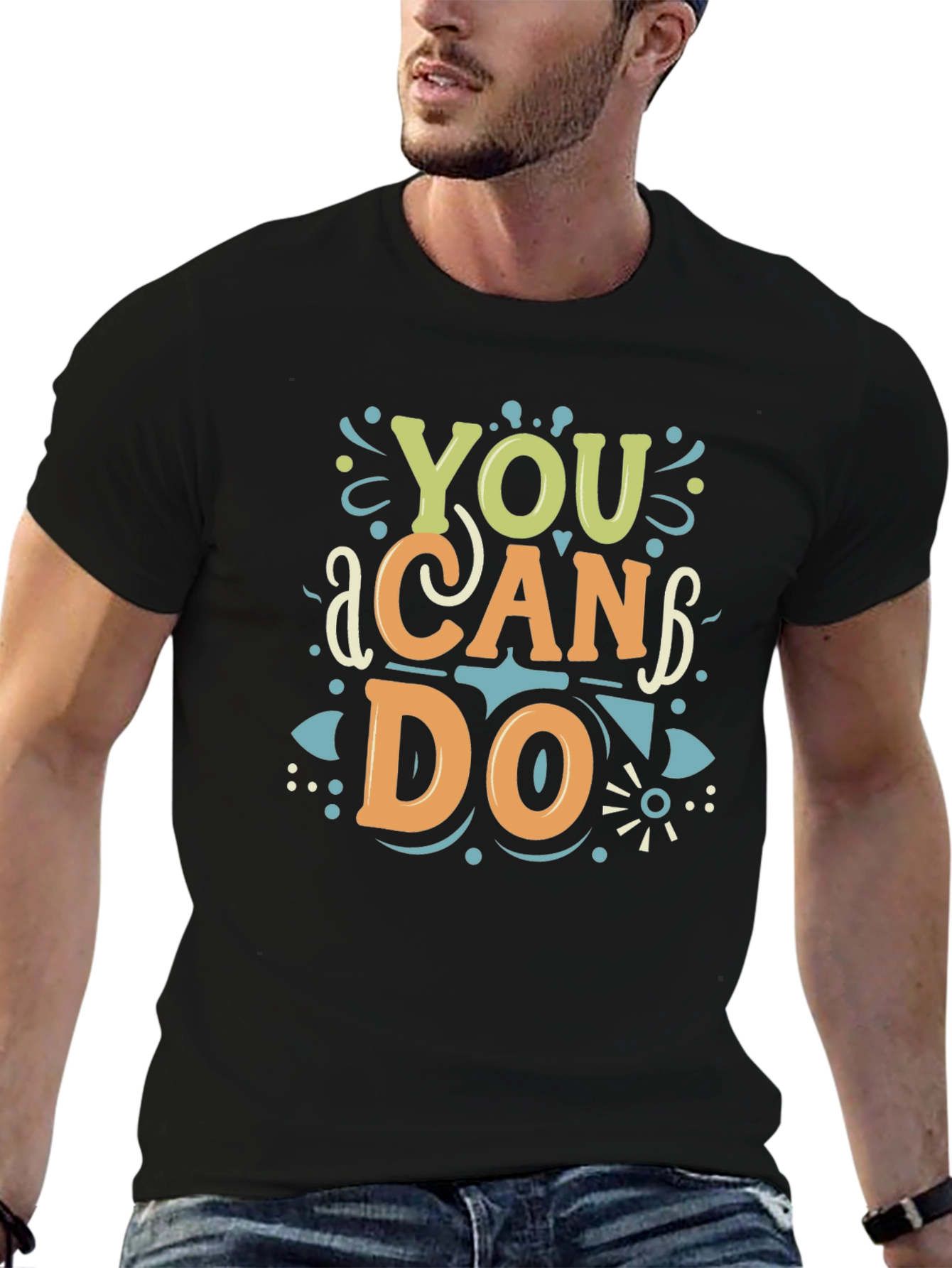 Black You Can Do It Graphic Tee - Black Short Sleeve Cotton T-Shirt view 6