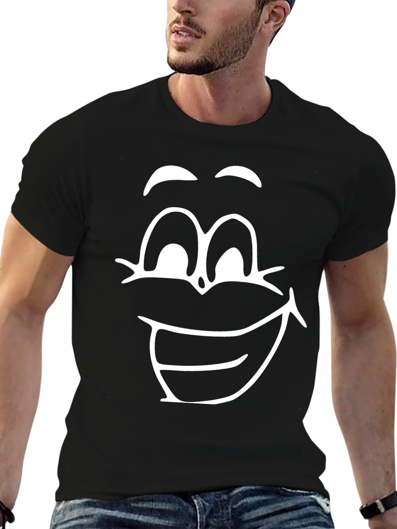 Black Funny Face Graphic Tee - Black Cotton T-Shirt view 6