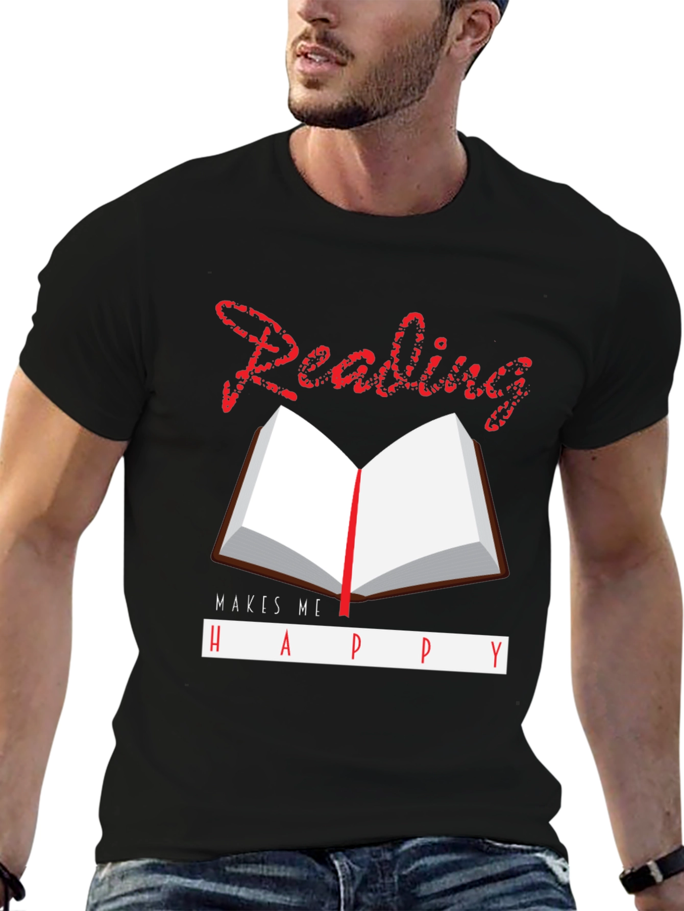 Black Reading Makes Me Happy Graphic T-Shirt view 6