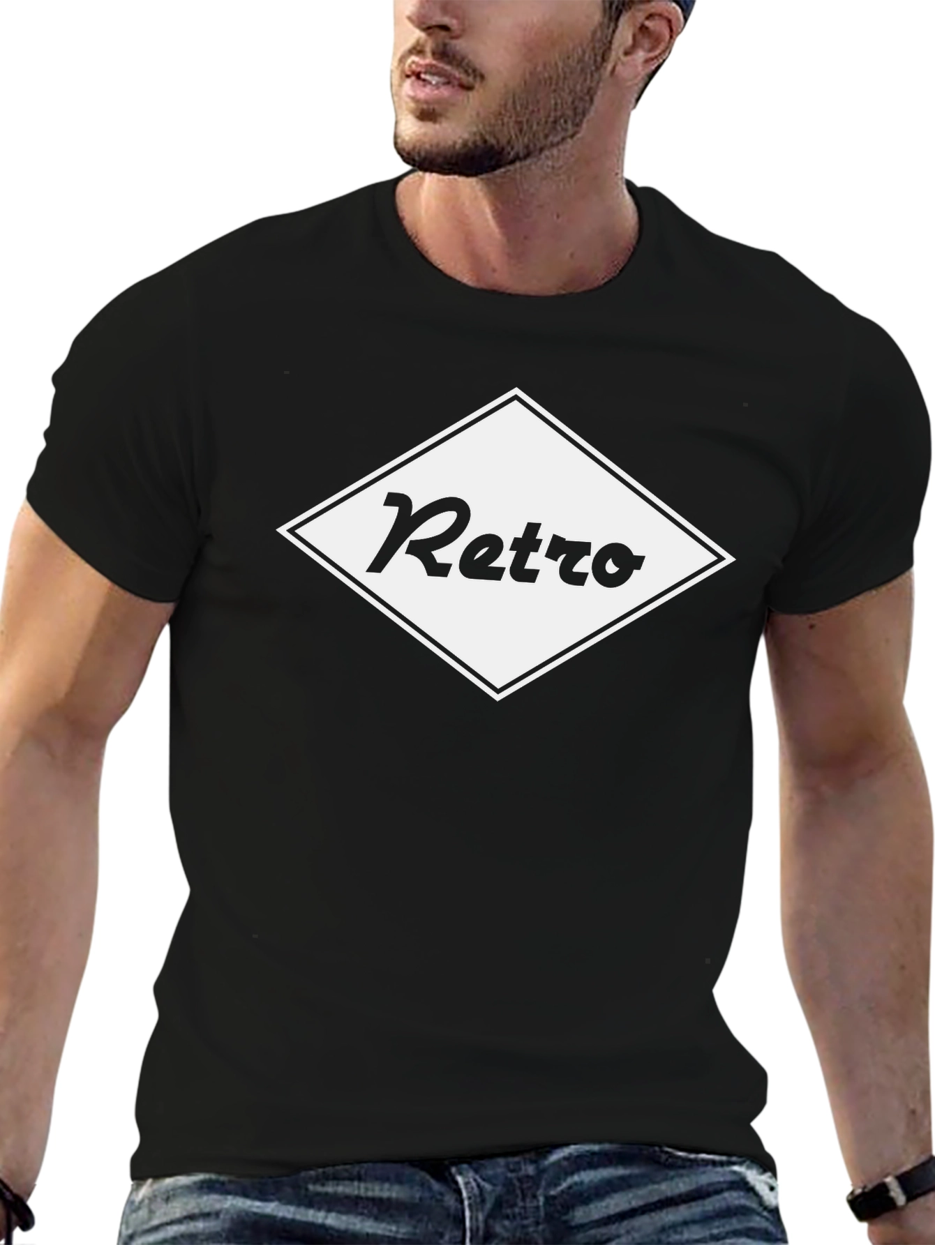 Black Retro Graphic Tee - Black Cotton T-Shirt view 6