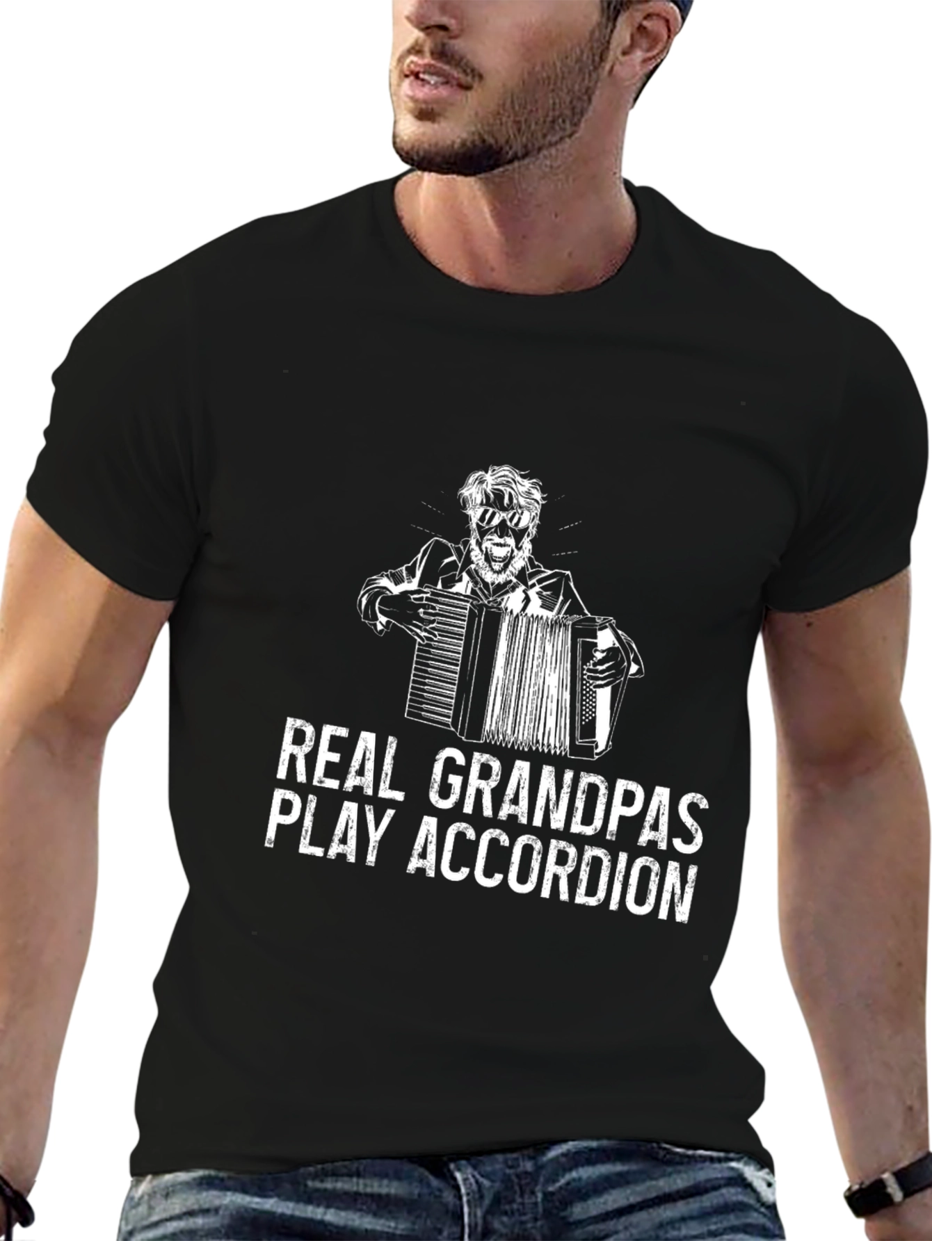 Black Real Grandpas Play Accordion Black T-Shirt view 6