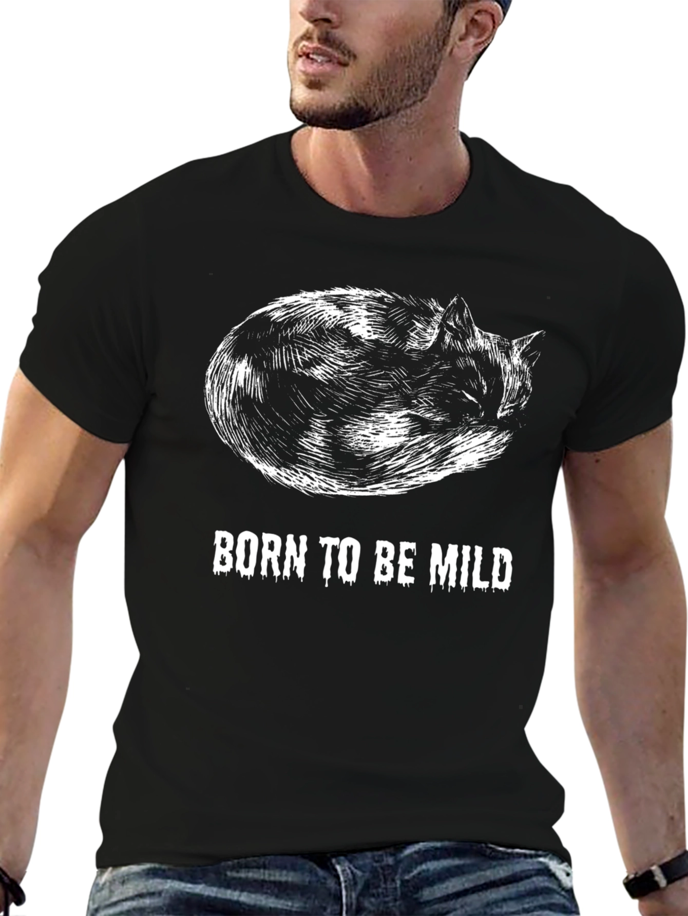 Black Born to be Mild Cat T-Shirt - Comfy Cotton Tee view 6