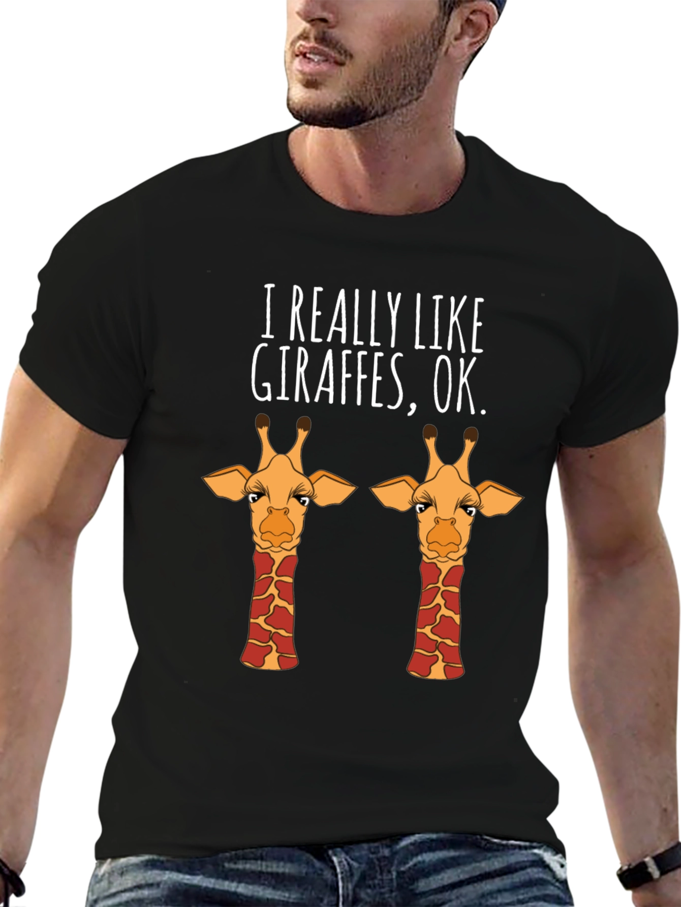Black I Really Like Giraffes T-Shirt view 6