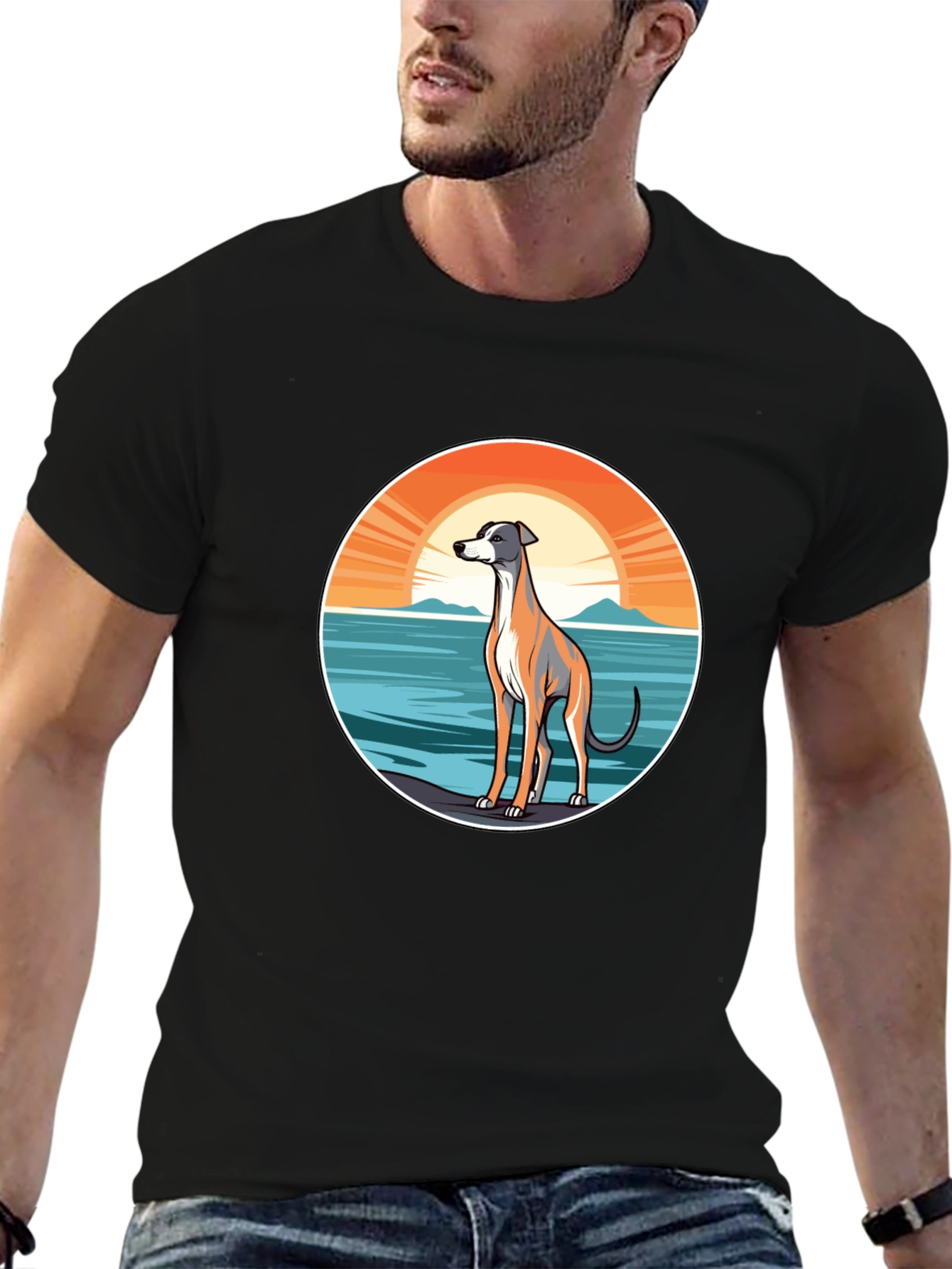 Black Dog Sunset Graphic Tee - Unisex Black T-Shirt view 6