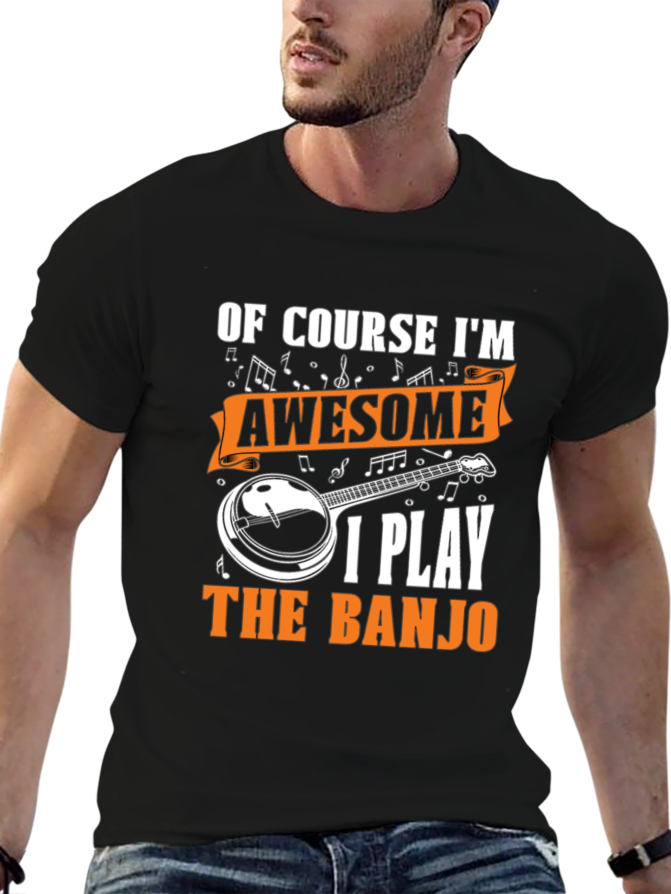 Black Awesome Banjo Player T-Shirt view 6
