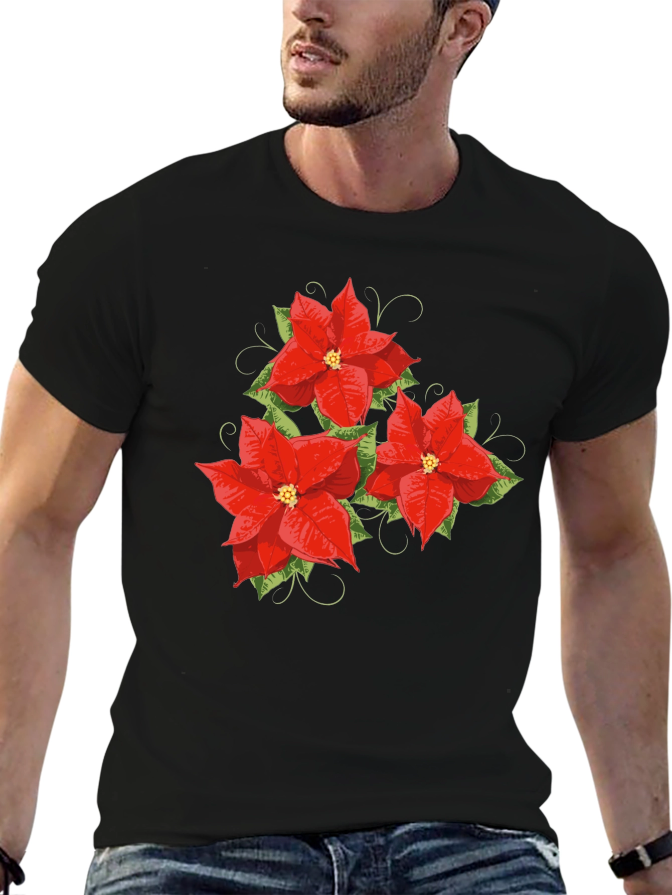 Black Floral Poinsettia Graphic Tee - Holiday Style view 6