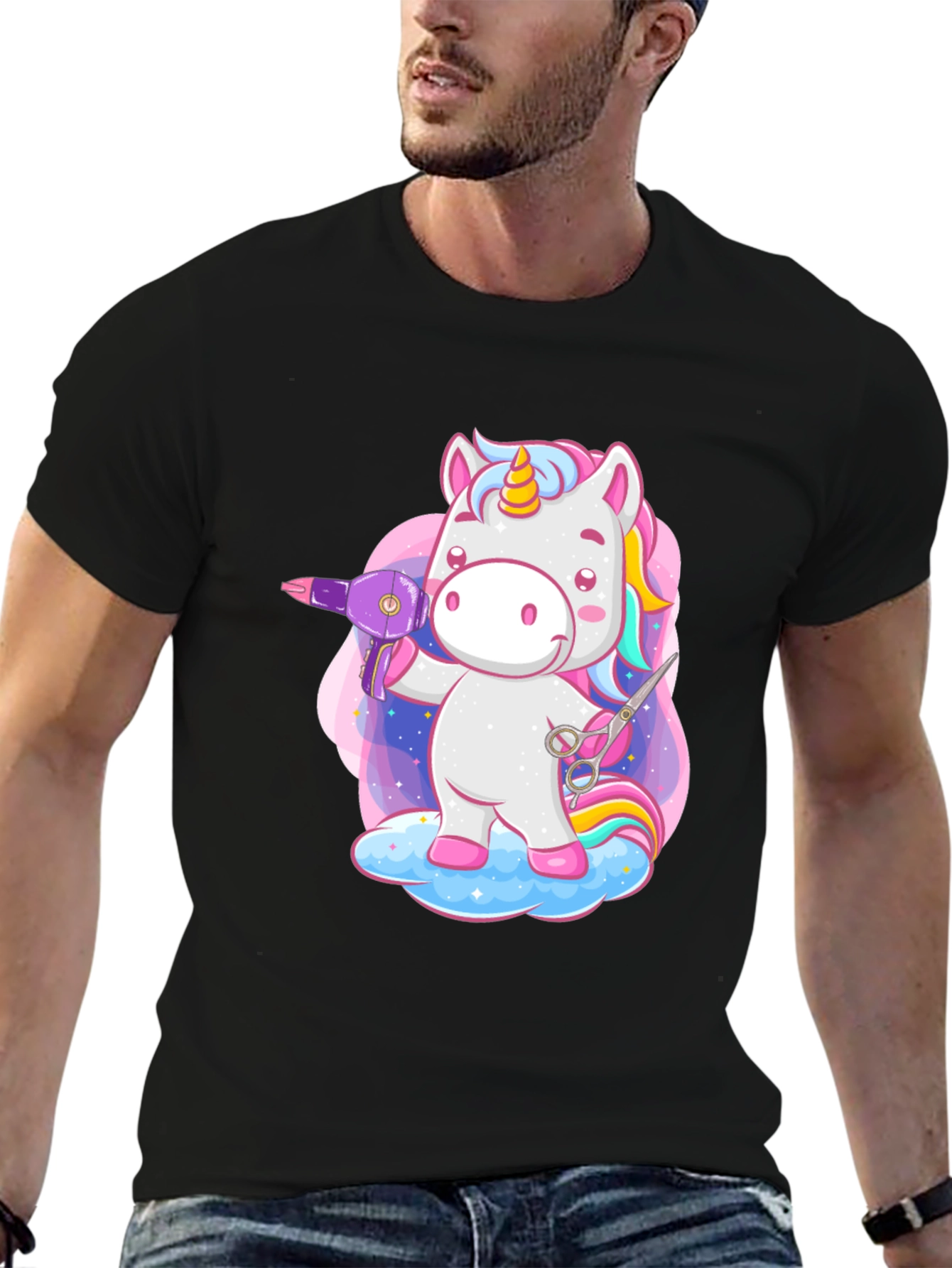 Black Unicorn Hair Stylist Graphic T-Shirt view 6