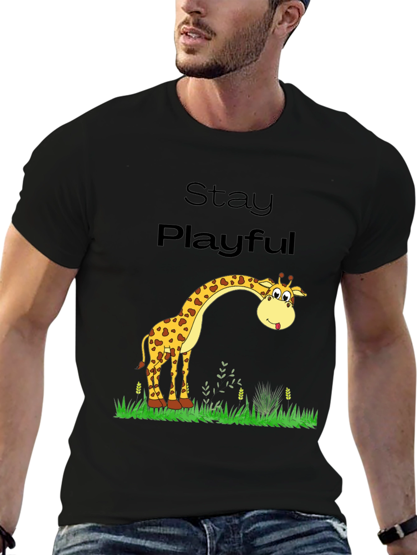 Black Stay Playful Giraffe Graphic Tee view 6
