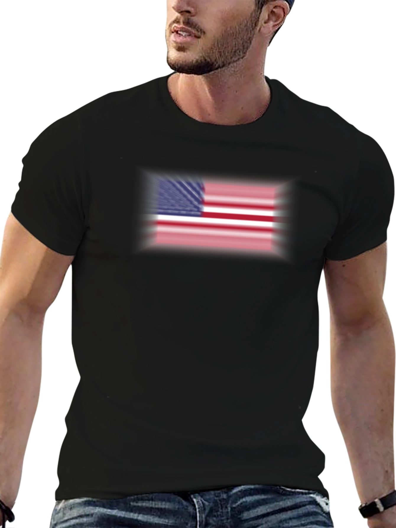 Black American Flag Graphic Print Black T-Shirt view 6