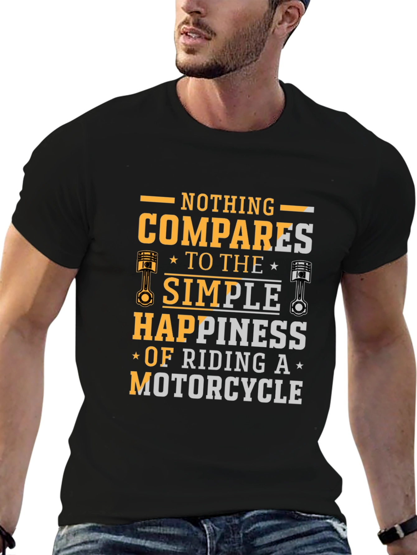 Black Motorcycle Riding Happiness Black T-Shirt view 6