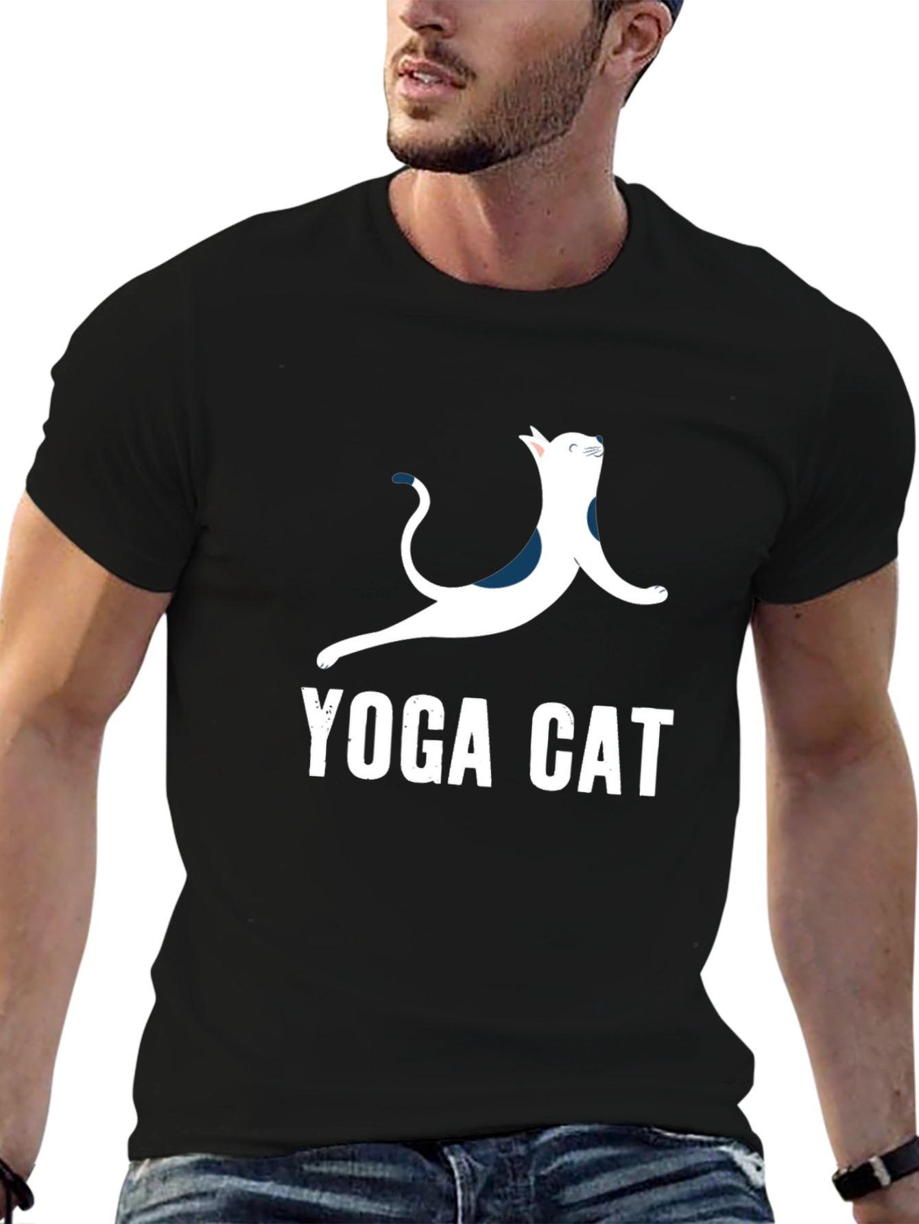 Black Yoga Cat T-Shirt - Cool Graphic Tee view 6
