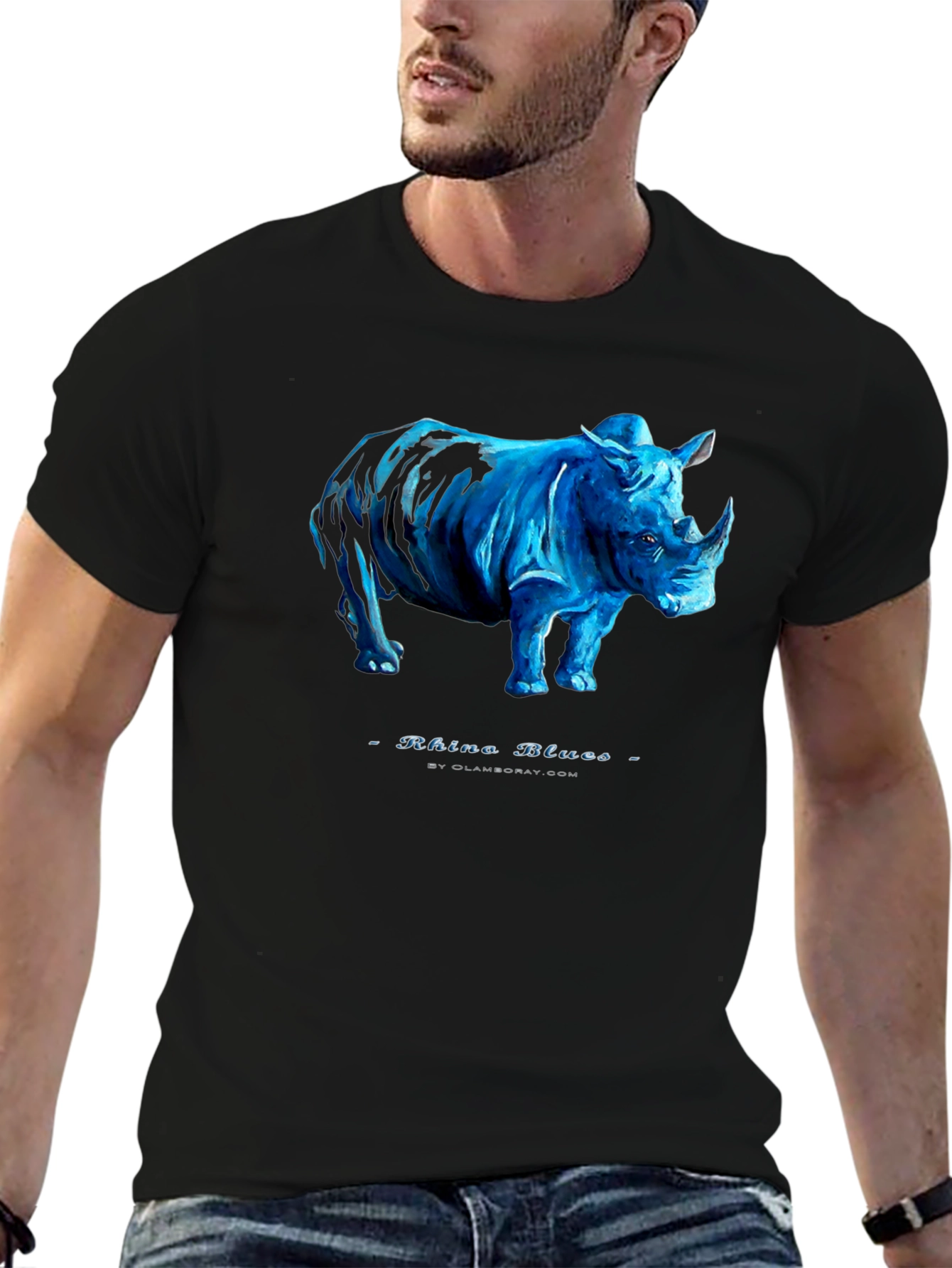 Black Rhino Blues Black T-Shirt - Unique Graphic Tee view 6