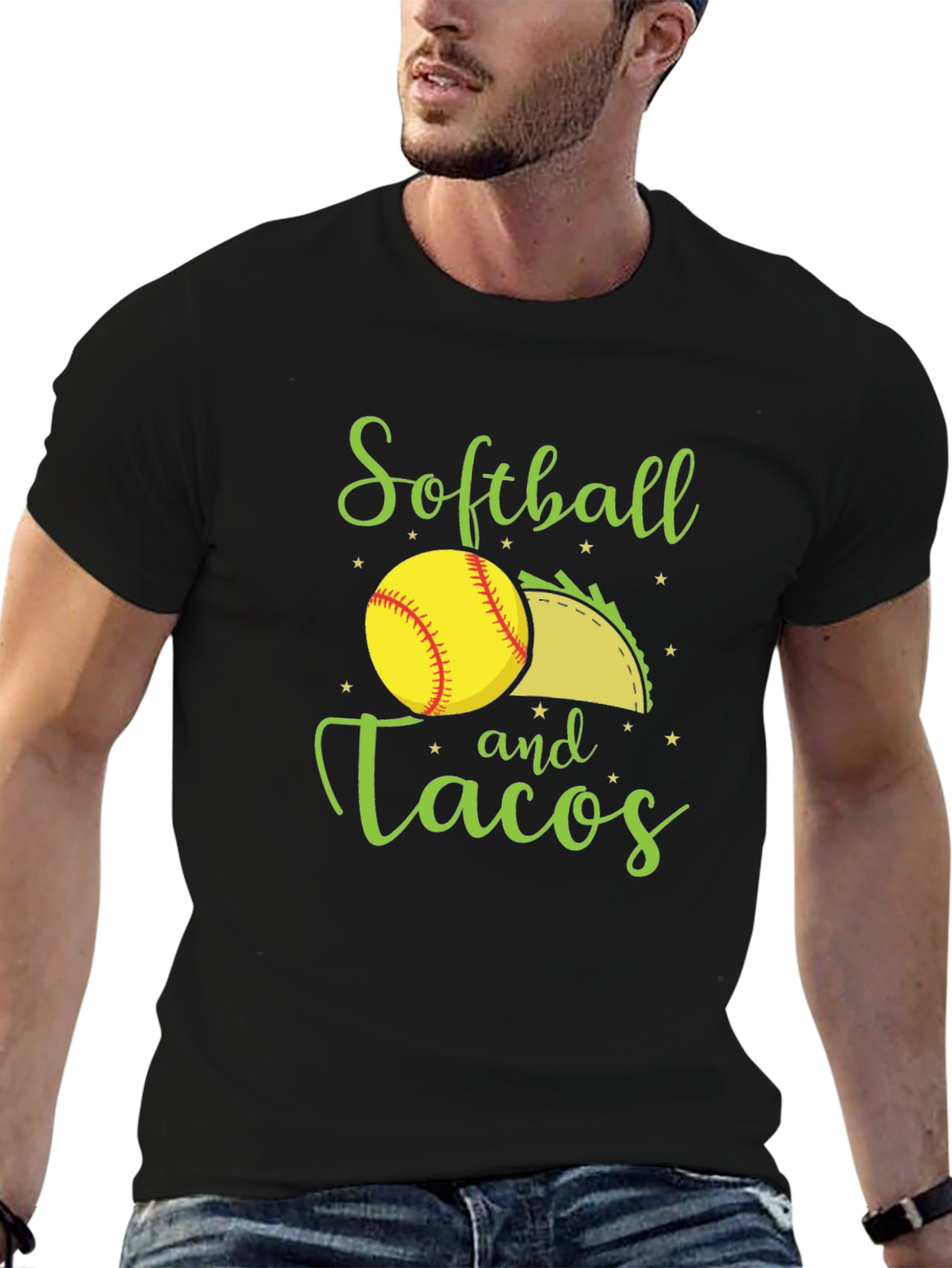 Black Softball and Tacos Black T-Shirt view 6