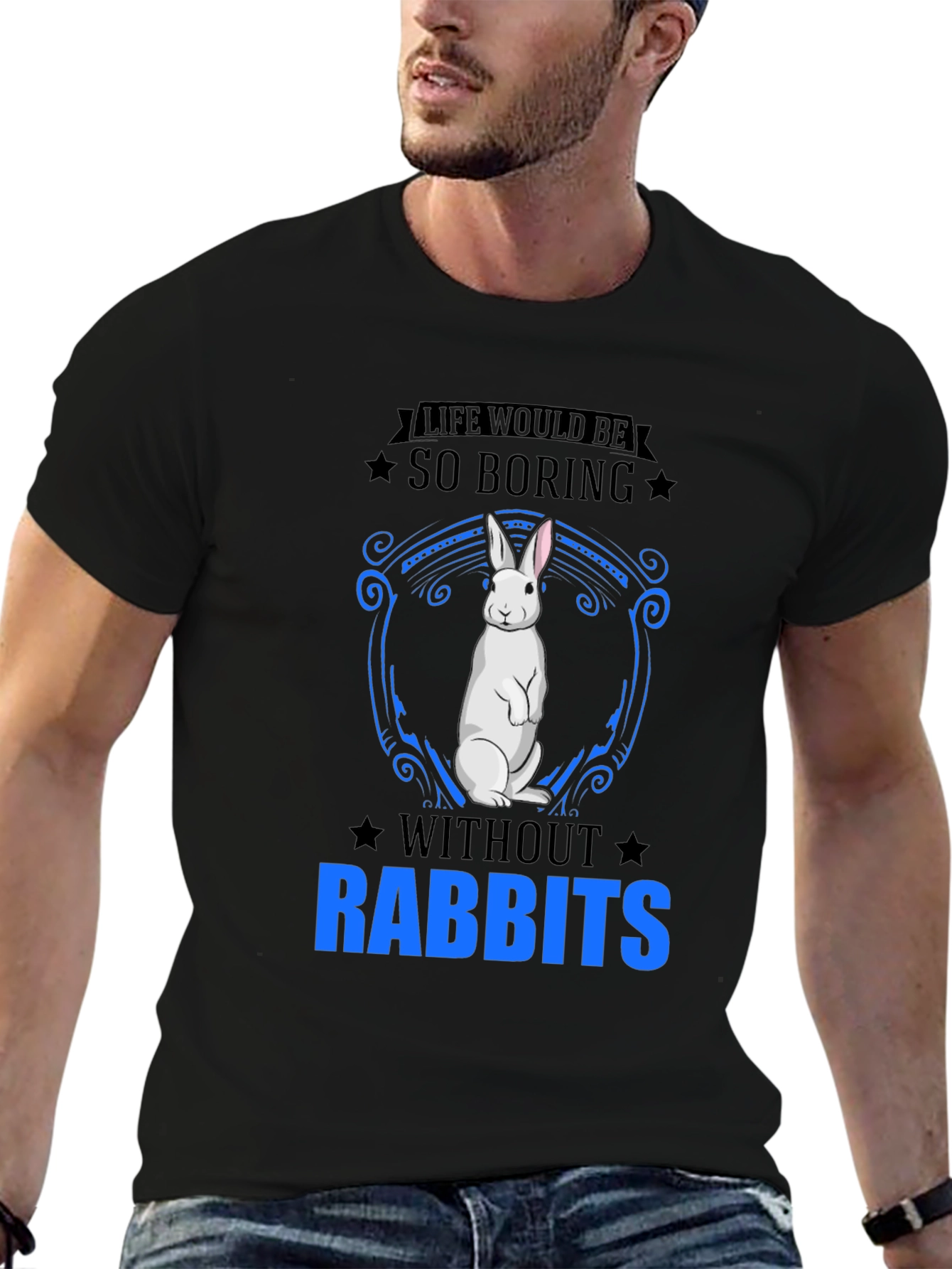 Black So Boring Without Rabbits T-Shirt view 6