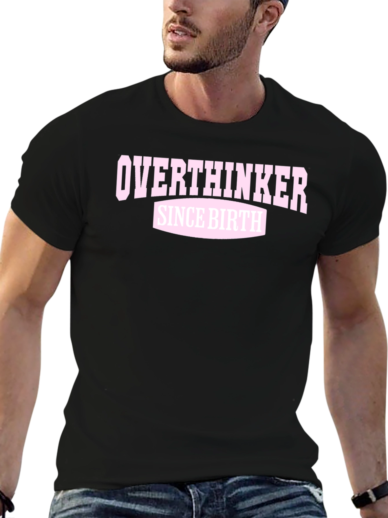 Black Overthinker Since Birth Graphic T-Shirt view 6