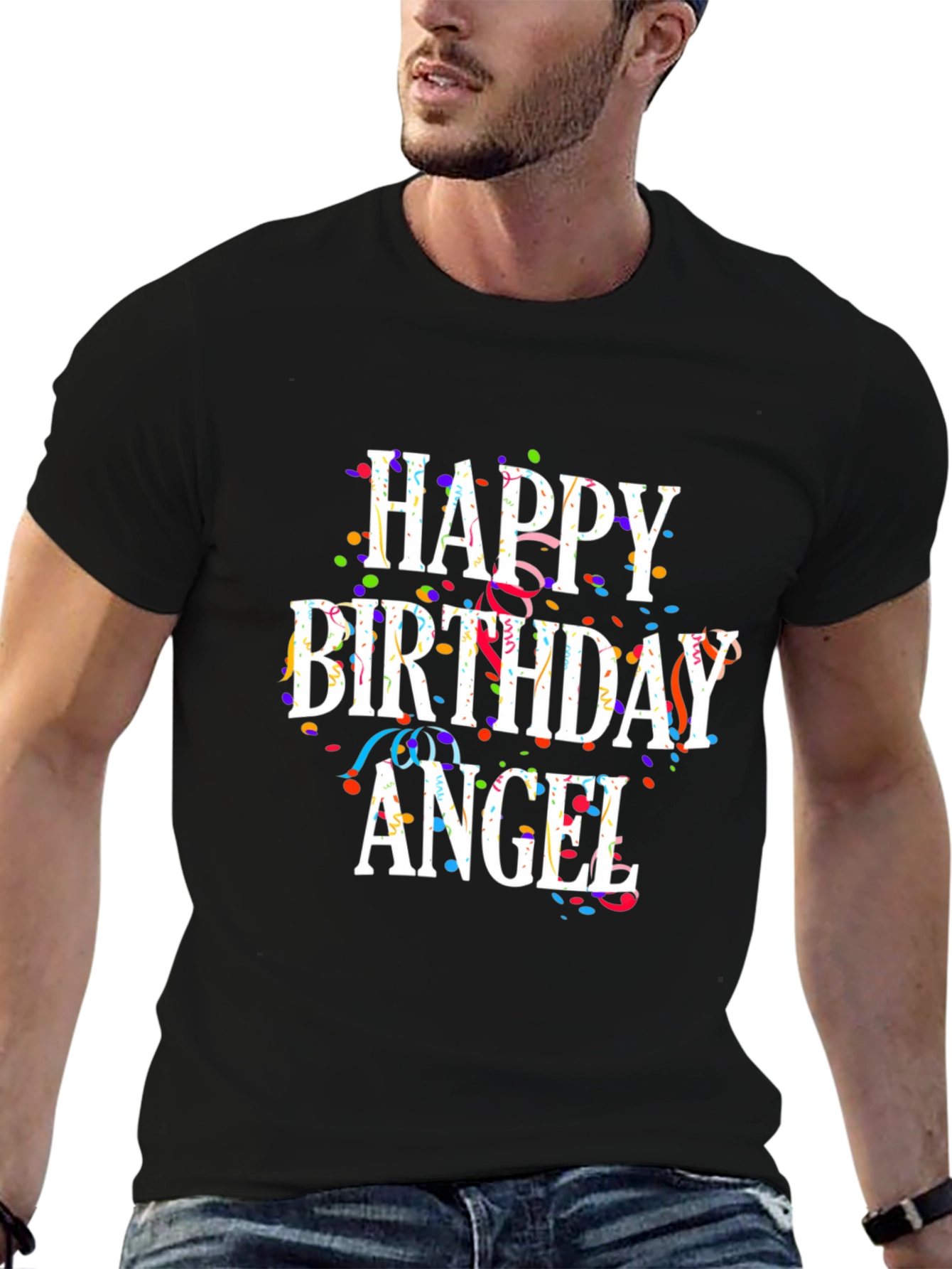 Black Happy Birthday Angel T-Shirt view 6