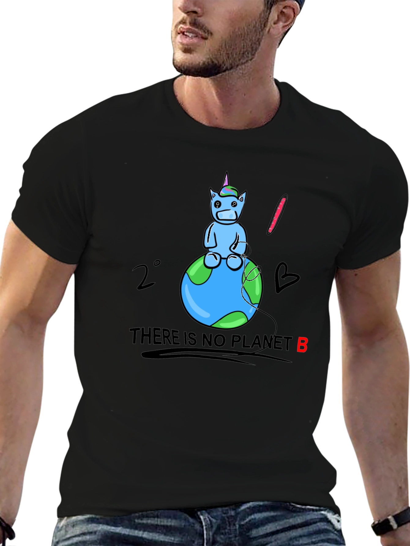 Black Save the Planet T-Shirt - Unicorn on Earth view 6