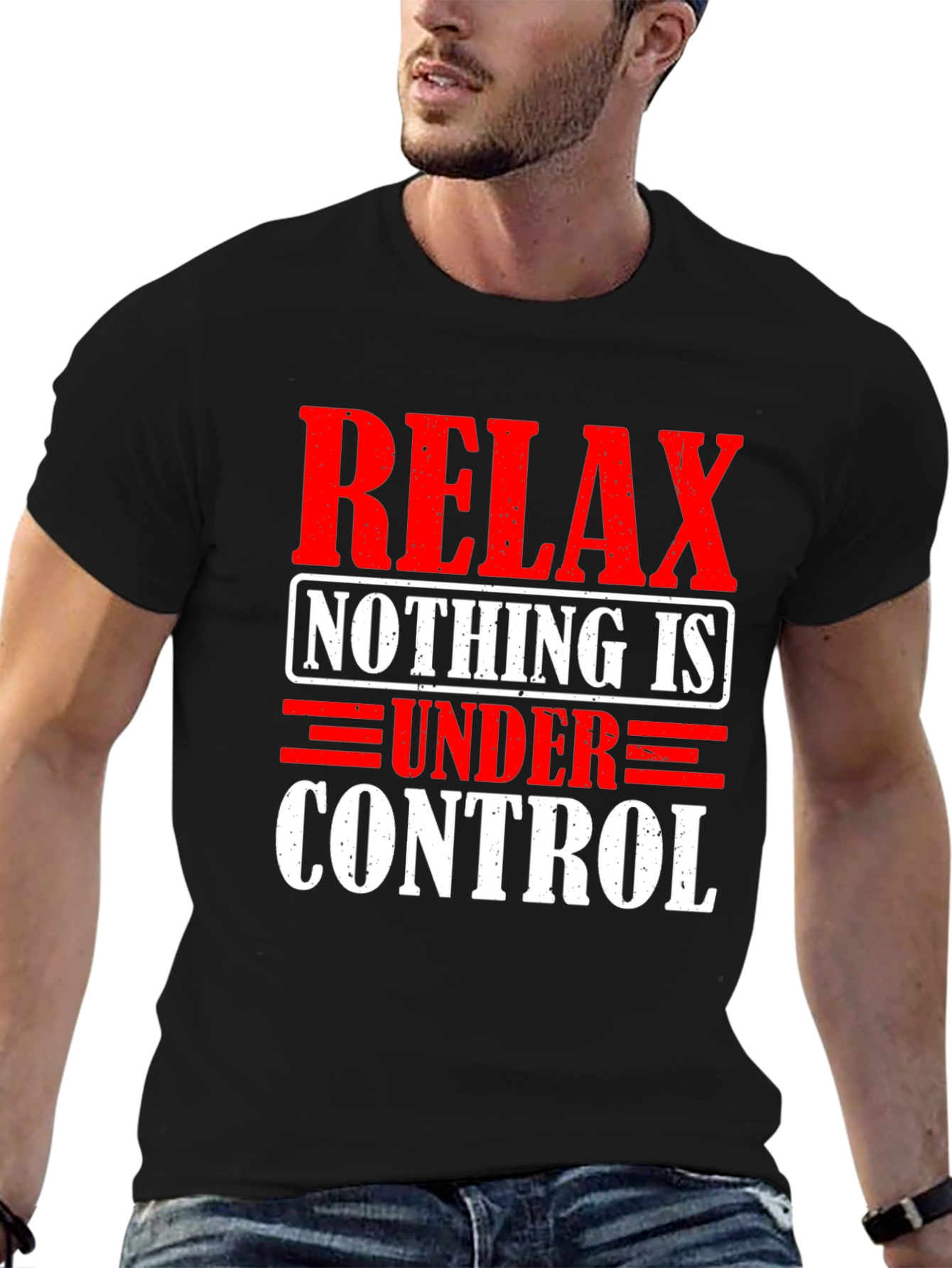 Black Relax Nothing is Under Control Graphic T-Shirt view 6