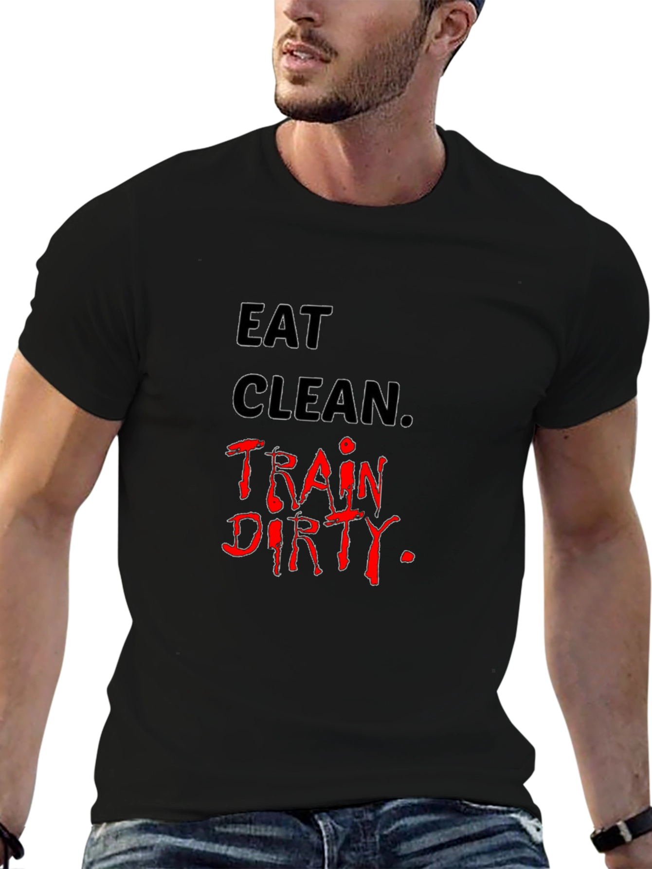 Black Eat Clean, Train Dirty Black Graphic Tee view 6