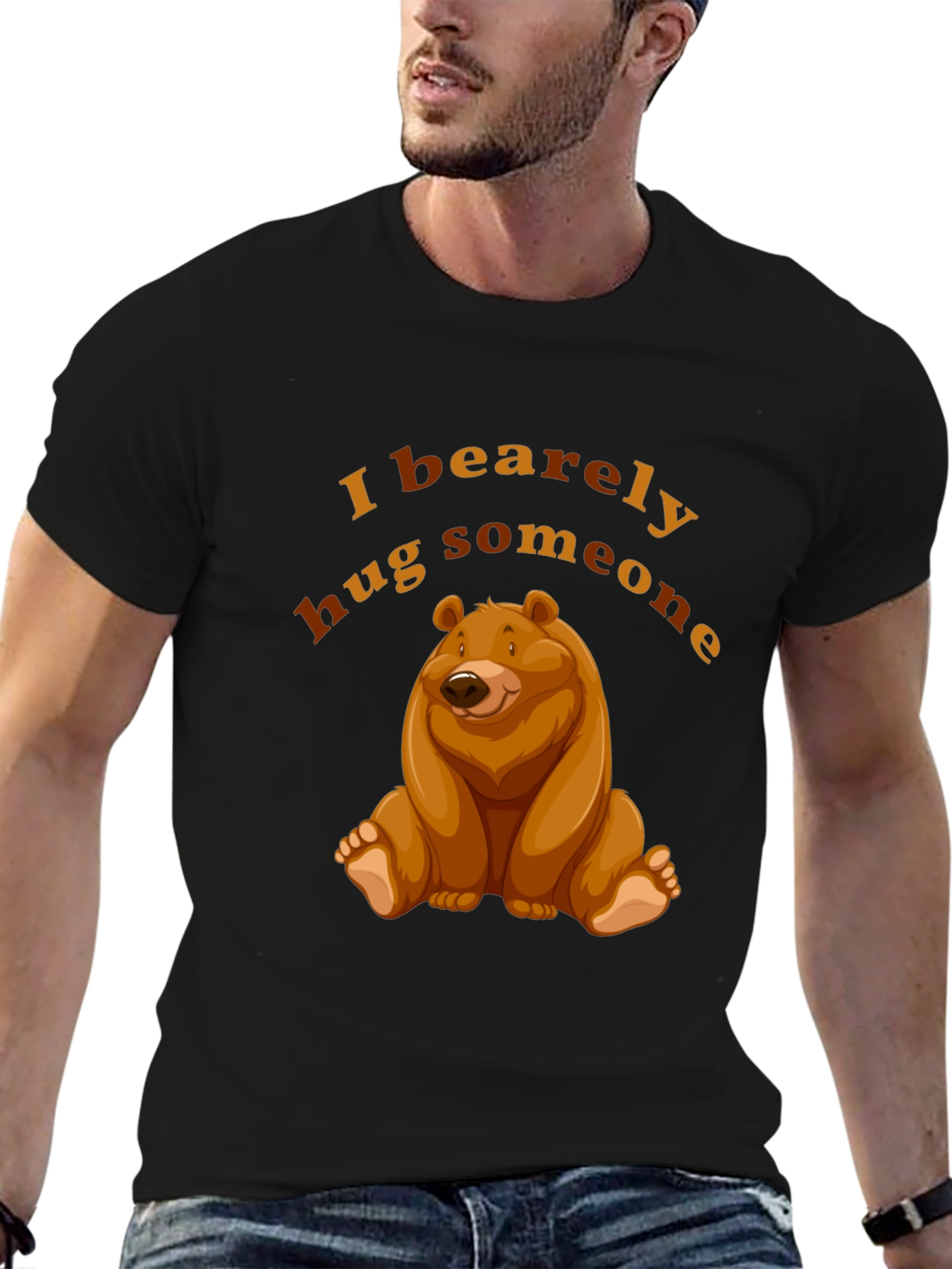 Black I Bearely Hug Someone T-Shirt Bear Graphic Novelty Tee view 6