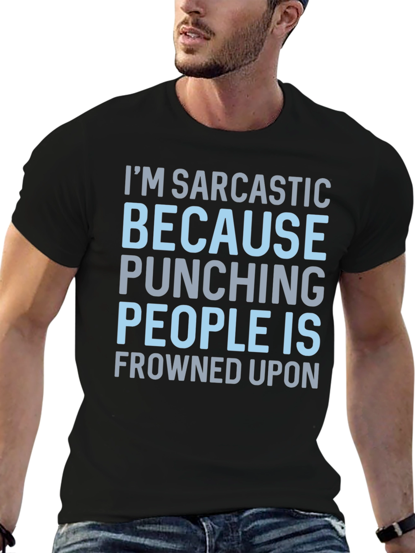 Black Sarcastic Statement T-Shirt: Punching People Is Frowned Upon view 6