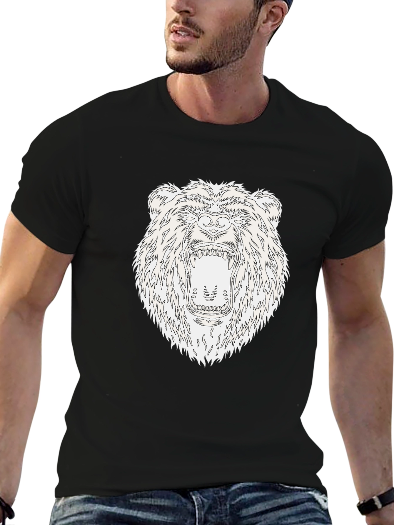 Black Roaring Bear Graphic Black T-Shirt view 6