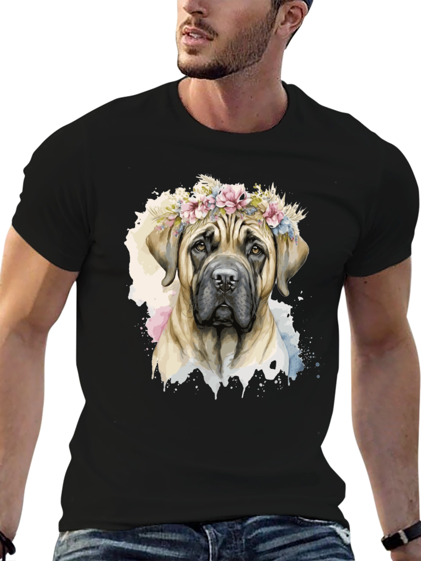 Black Dog with Flower Crown T-Shirt view 6