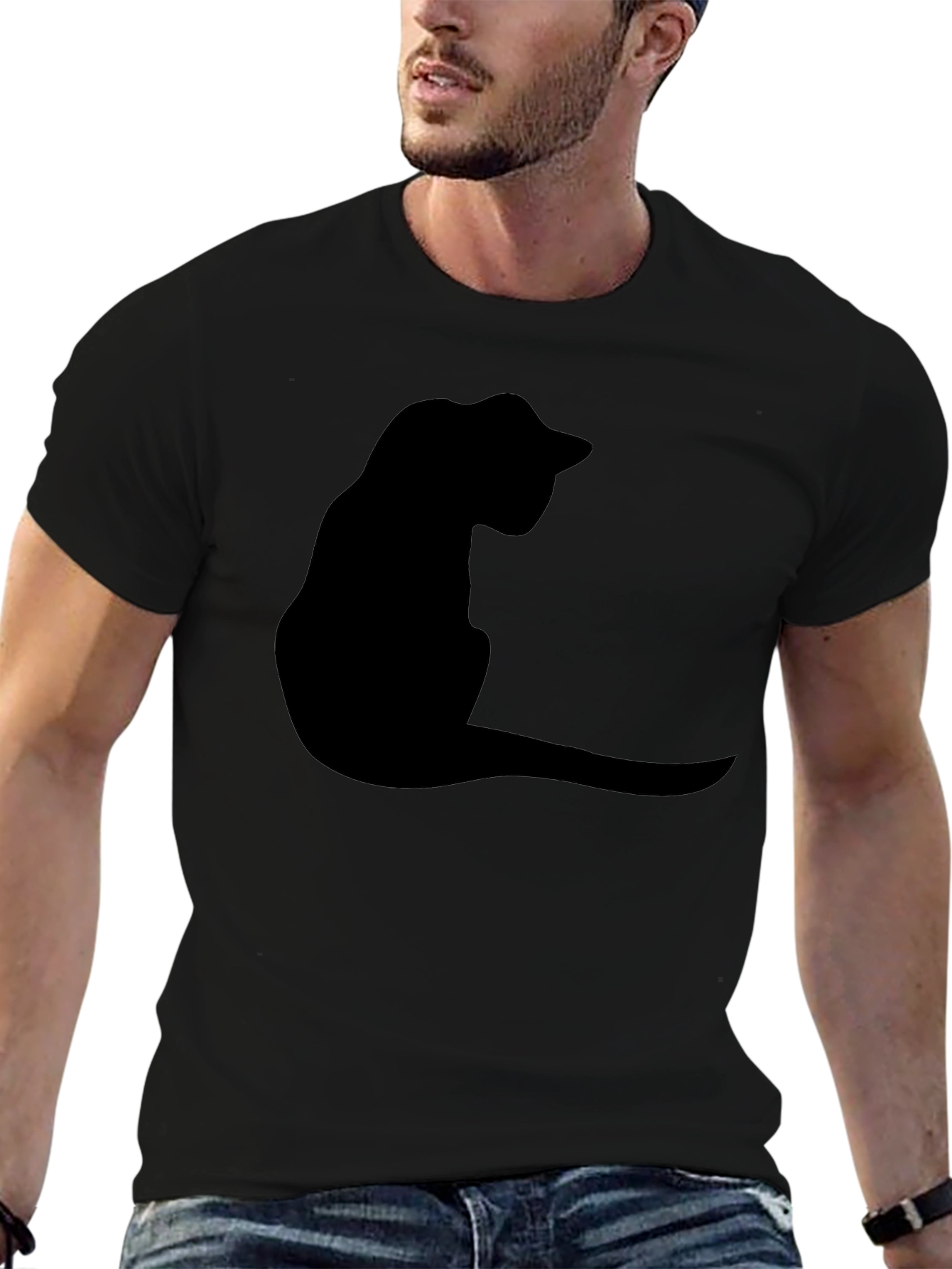 Black Black Cat Silhouette T-Shirt - Casual Graphic Tee view 6