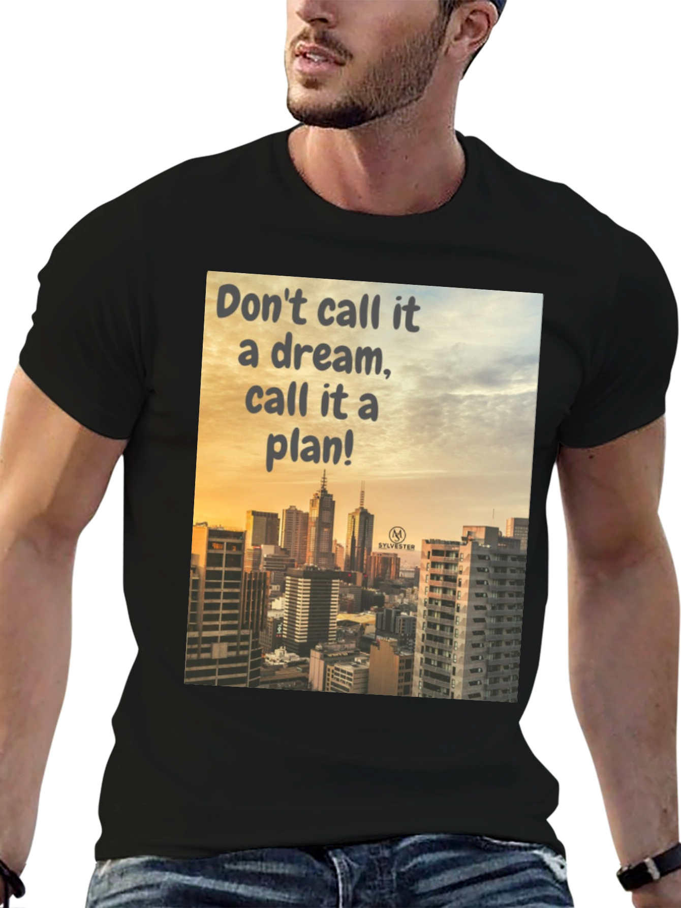 Black Dream to Plan Black T-Shirt: Cityscape Motivation view 6