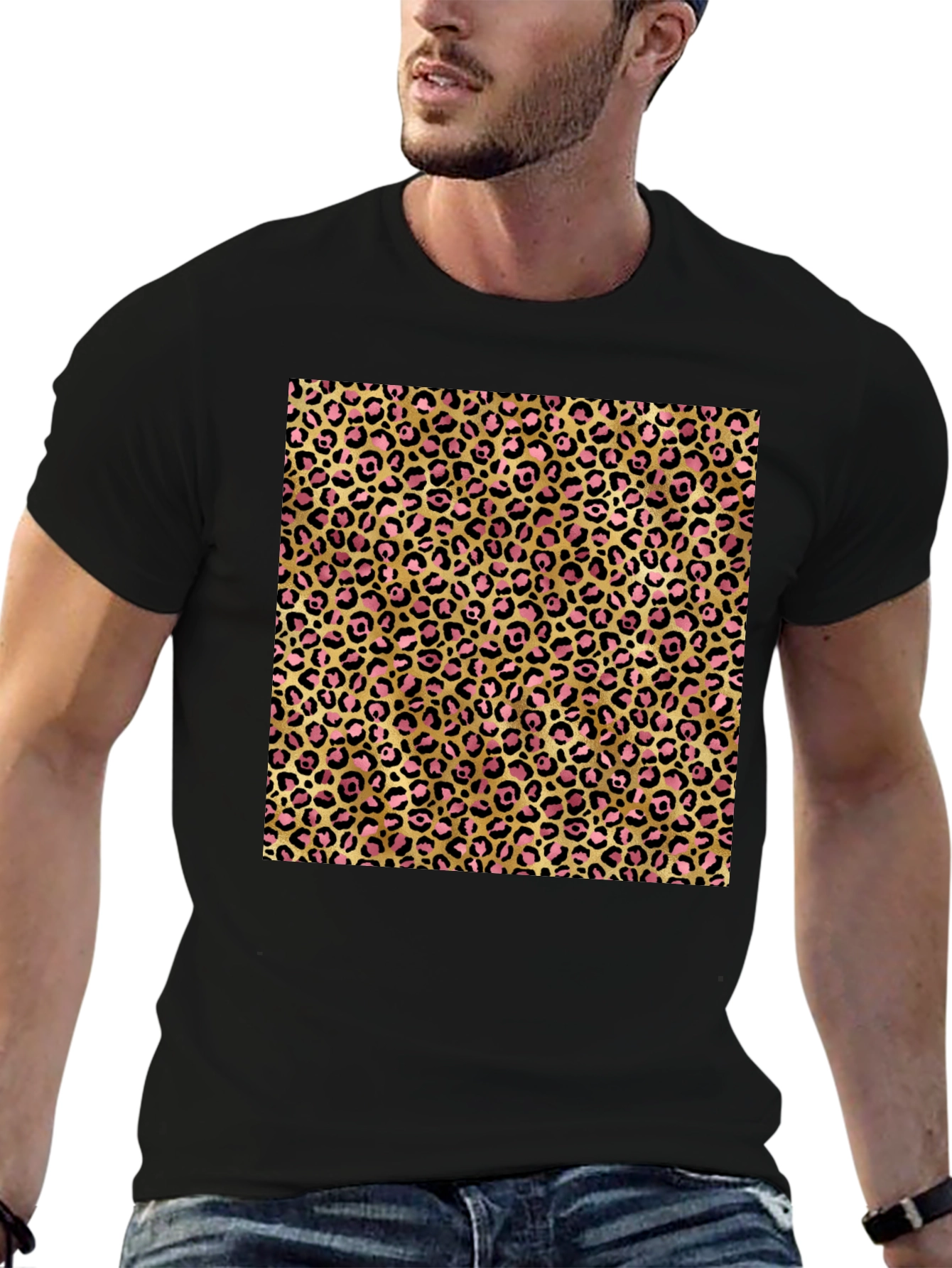 Black Leopard Print Graphic Tee - Gold & Pink view 6