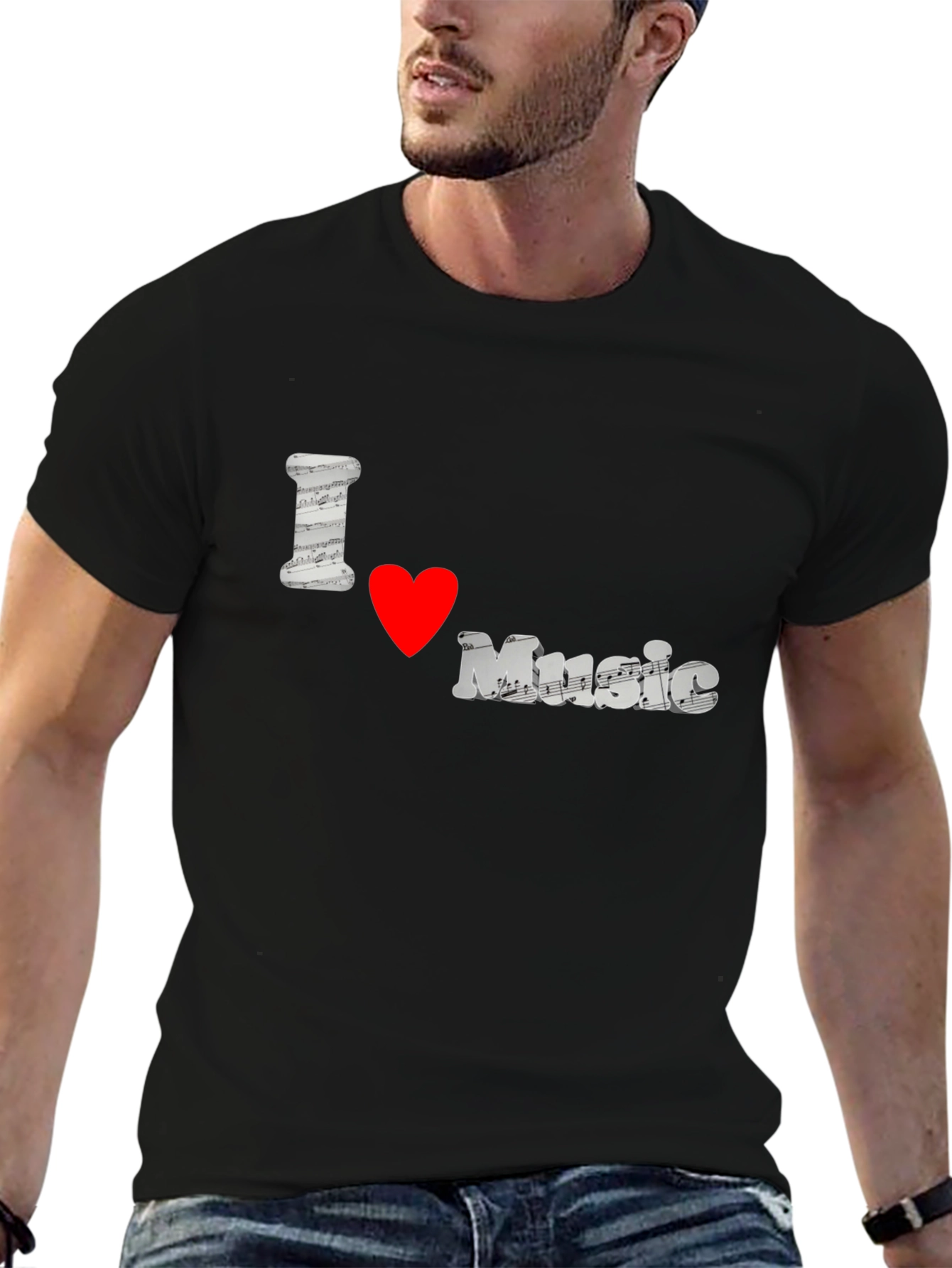 Black I Love Music Black T-Shirt view 6