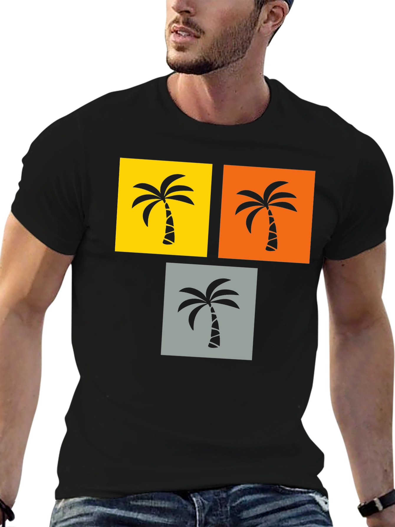 Black Tropical Palm Tree Graphic Tee - Black view 6