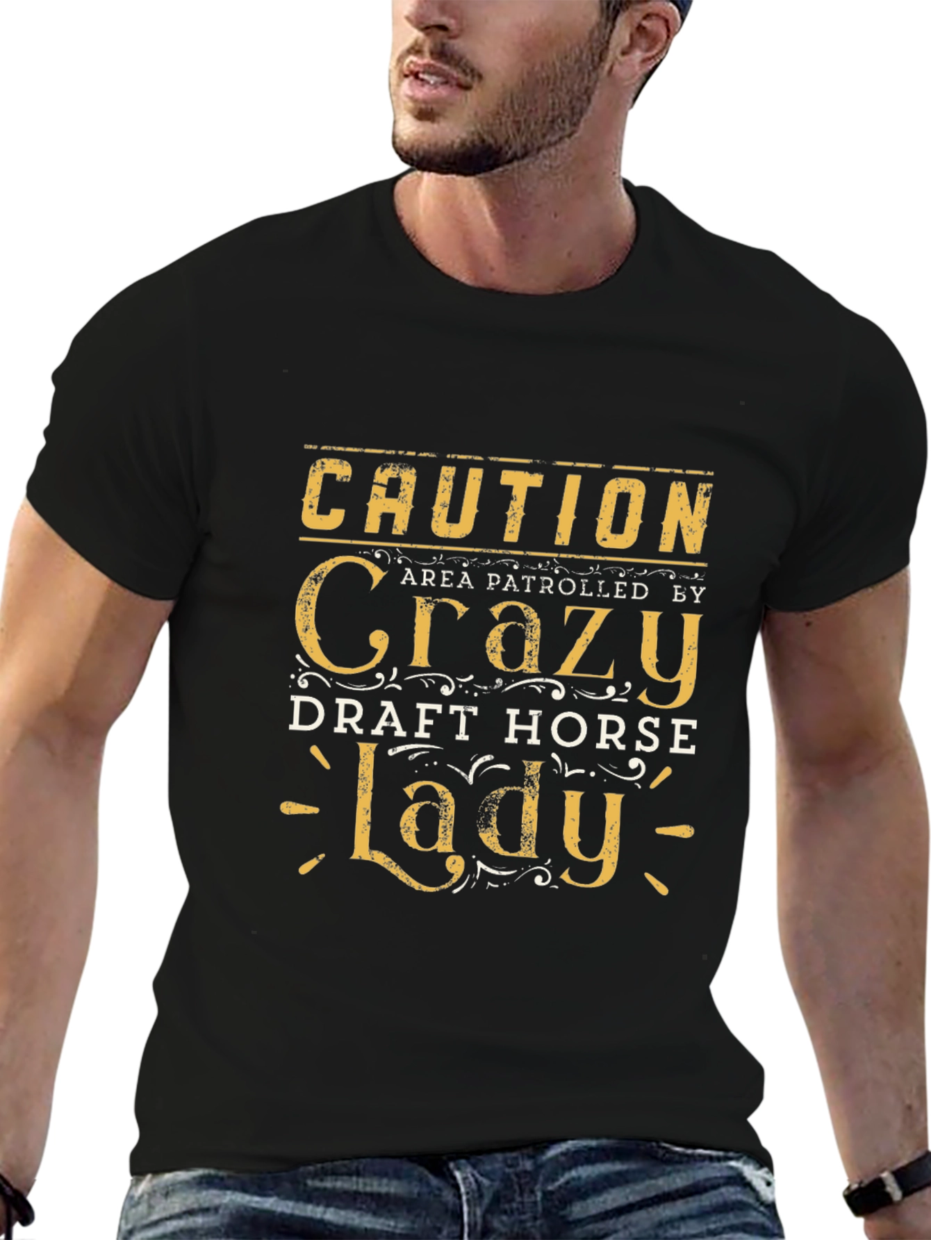 Black Caution Crazy Draft Horse Lady T-Shirt view 6