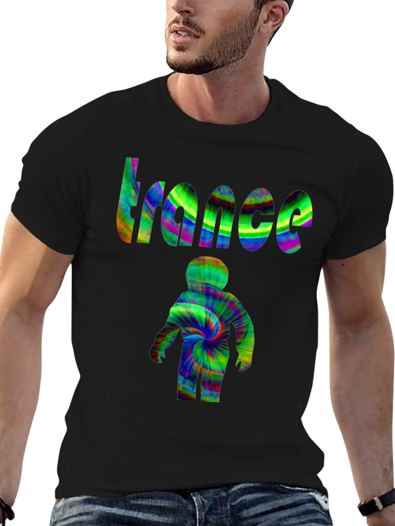 Black Trance Psychedelic Tie-Dye Graphic Tee view 6
