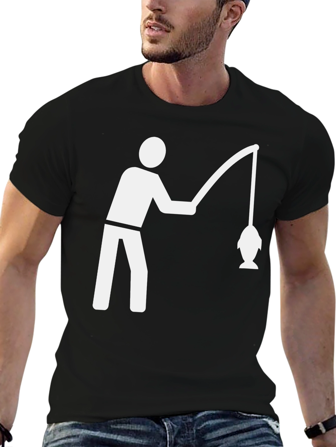 Black Fishing T-Shirt - Black, Graphic Tee view 6