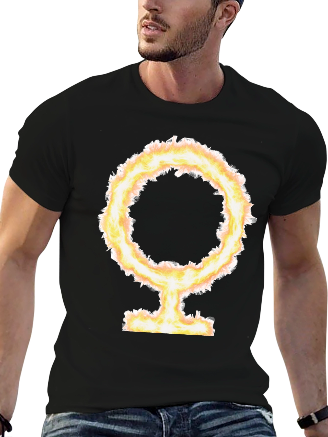 Black Fiery Female Symbol Black T-Shirt view 6