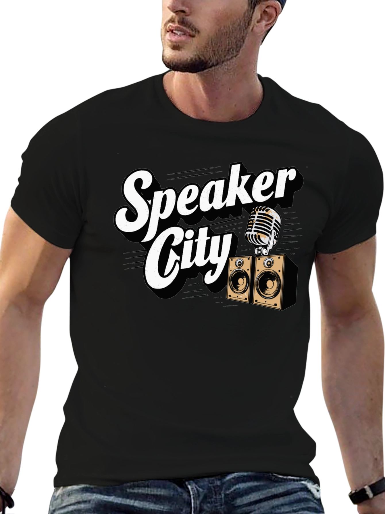 Black Speaker City Graphic T-Shirt - Retro Music Tee view 6