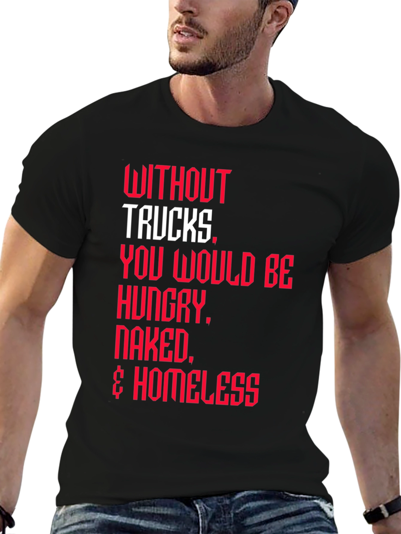 Black Trucker Appreciation T-Shirt -  Without Trucks Graphic Tee view 6