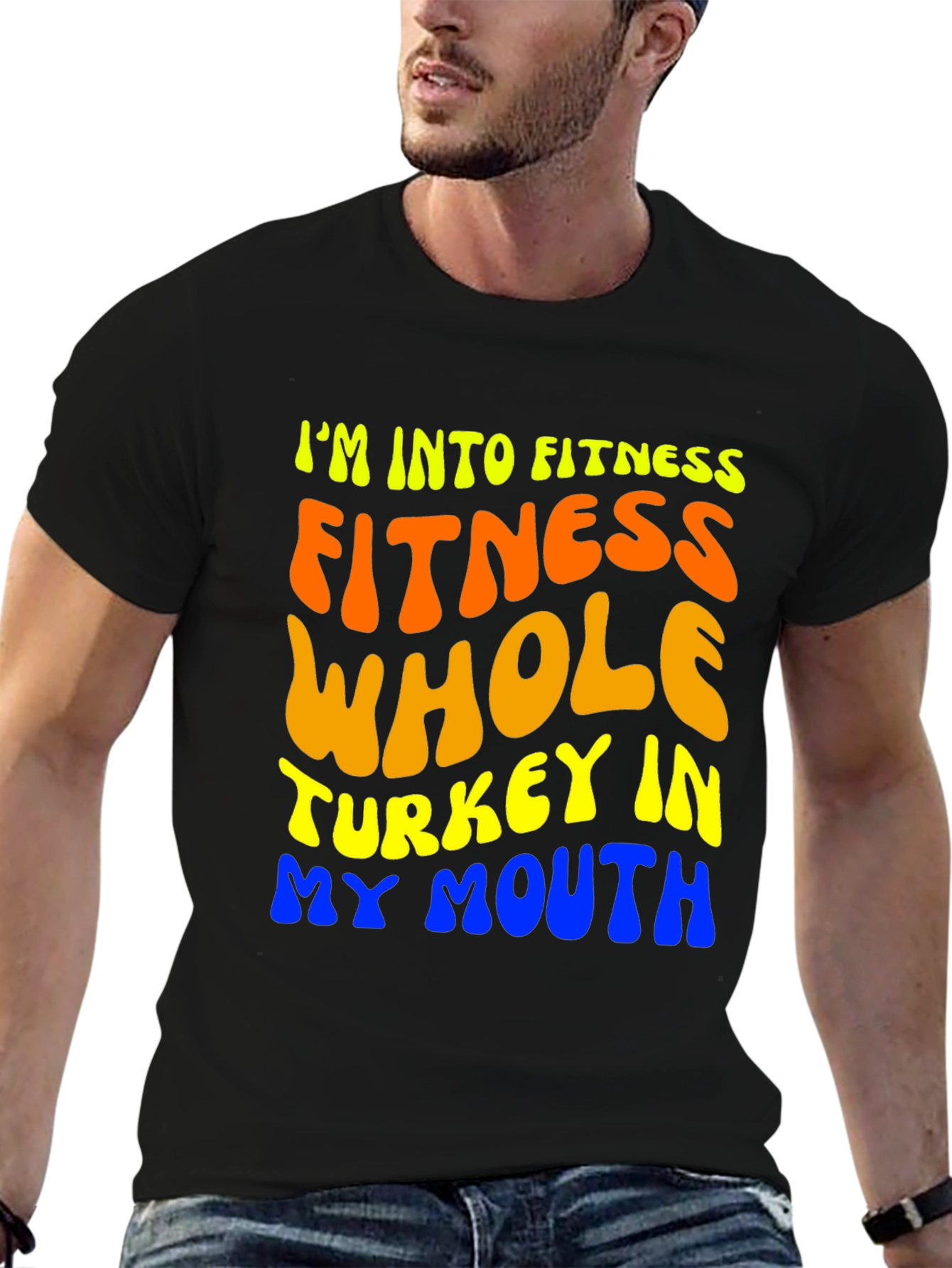 Black Fitness Turkey Mouth T-Shirt - Funny Thanksgiving Tee view 6