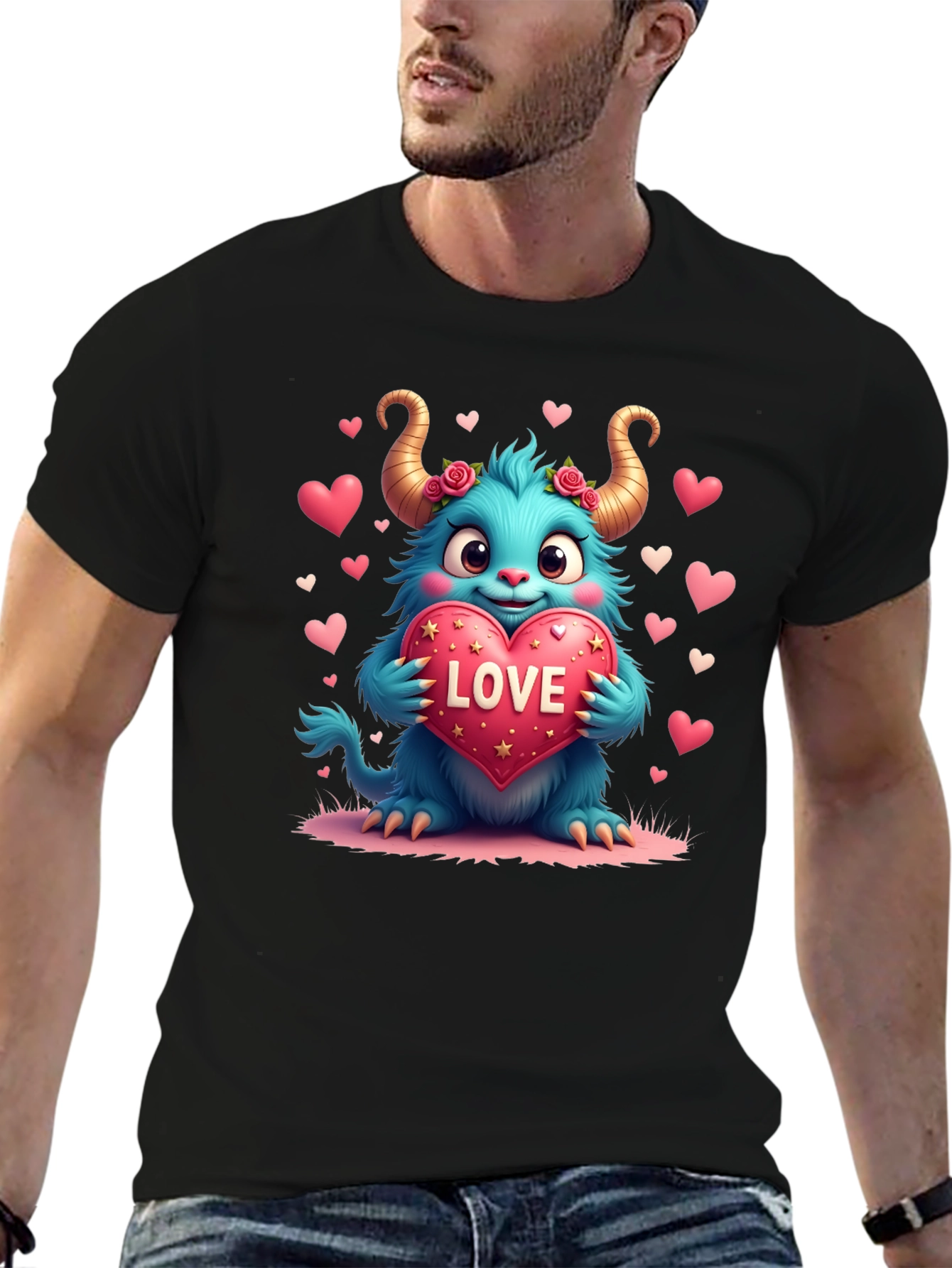 Black Monster Love Graphic Tee - Heart Valentine's view 6