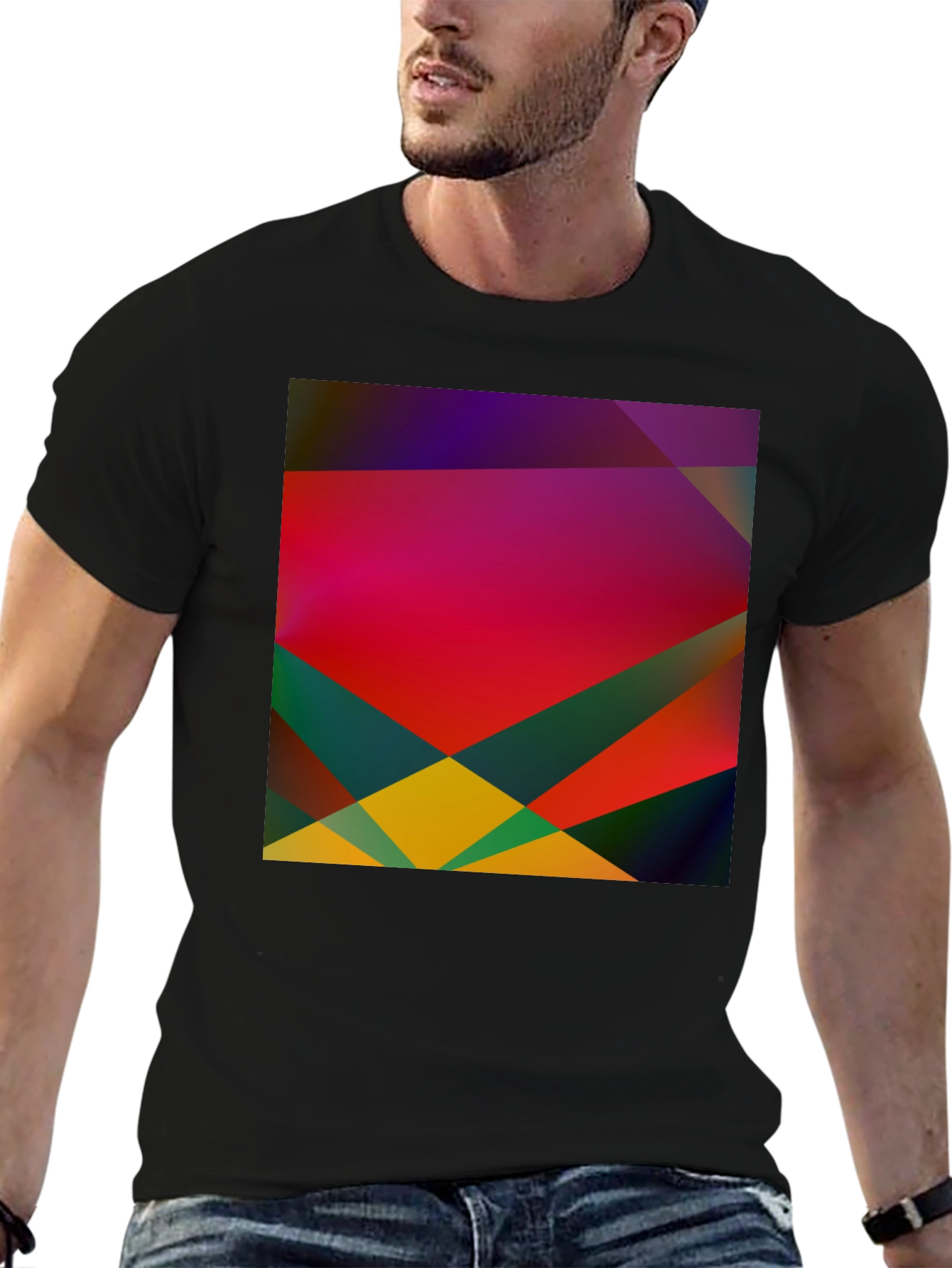 Black Geometric Abstract Art Black T-Shirt view 6