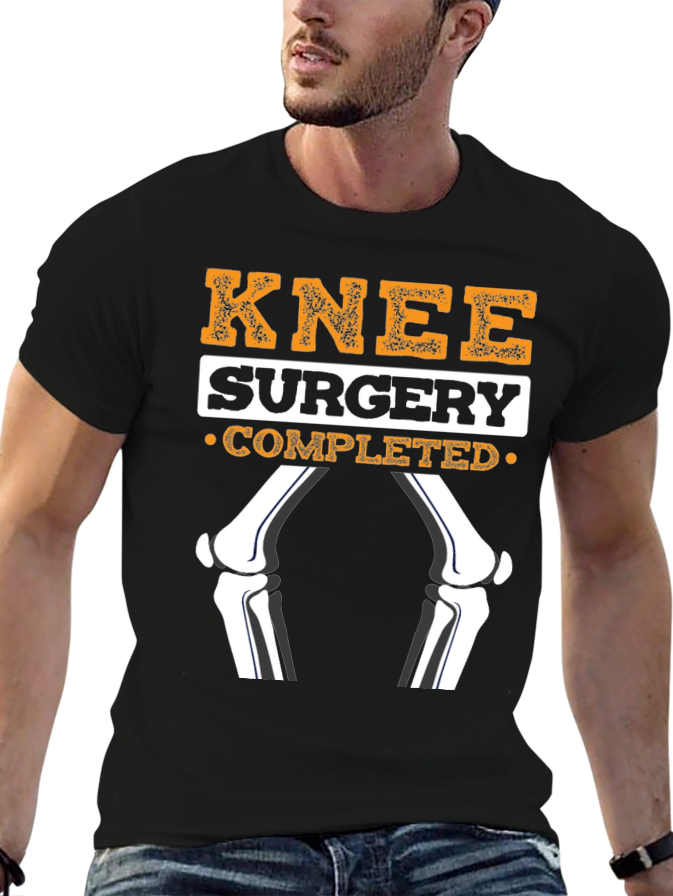 Black Knee Surgery Completed Funny T-Shirt view 6