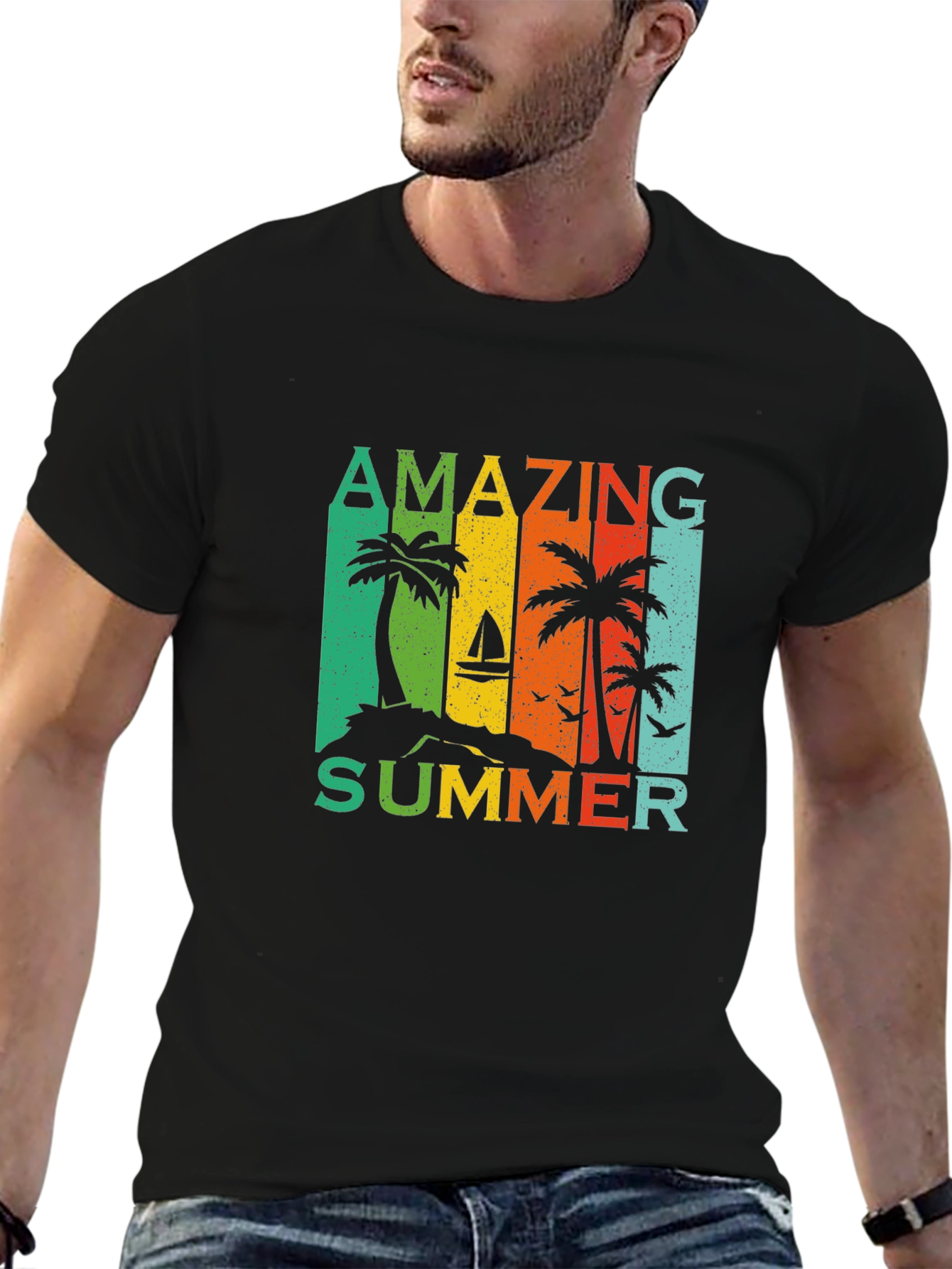 Black Amazing Summer Graphic T-Shirt - Tropical Palm Tree Design view 6