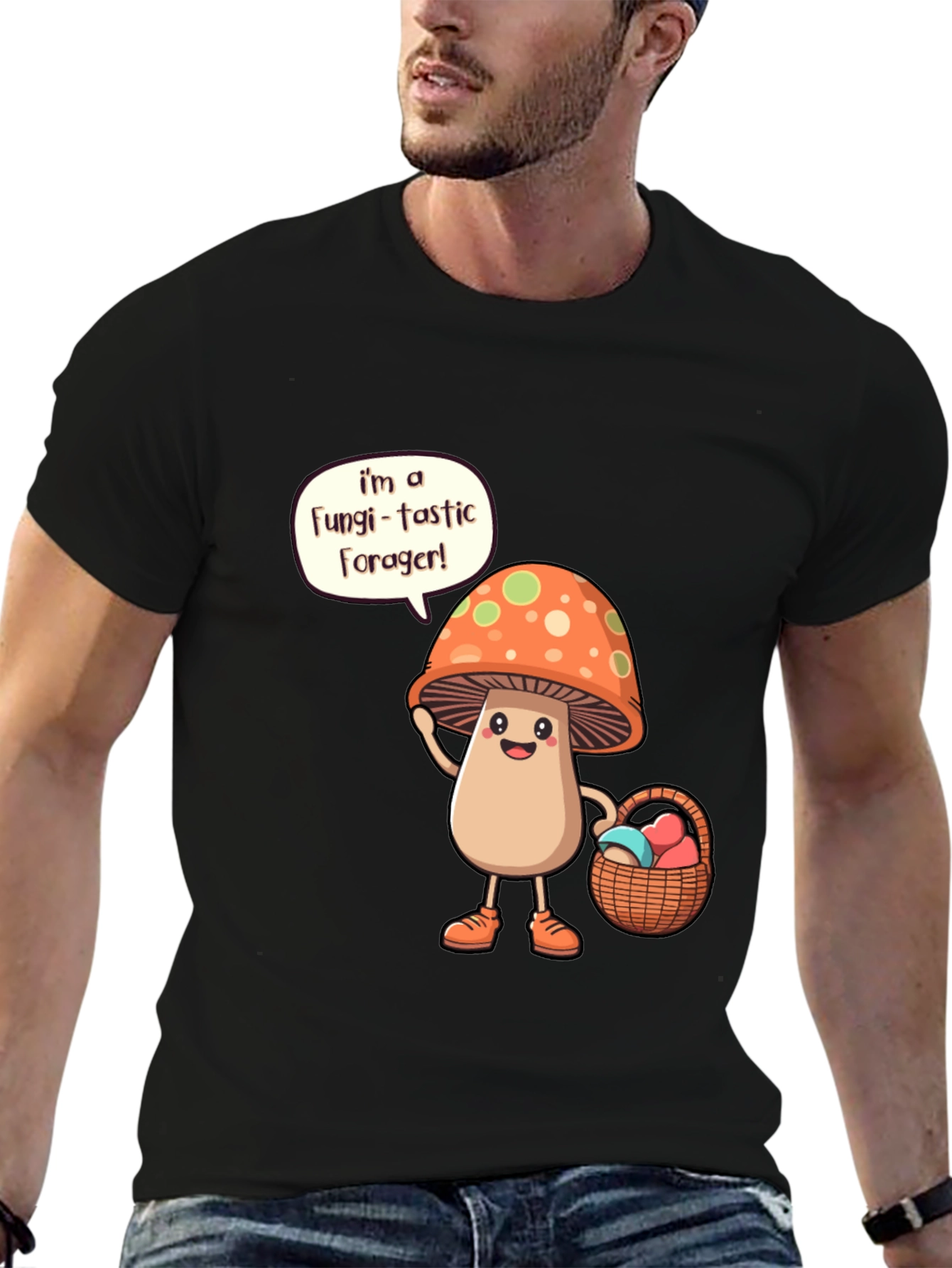 Black Fungi-tastic Forager T-Shirt - Mushroom Lover Gift view 6