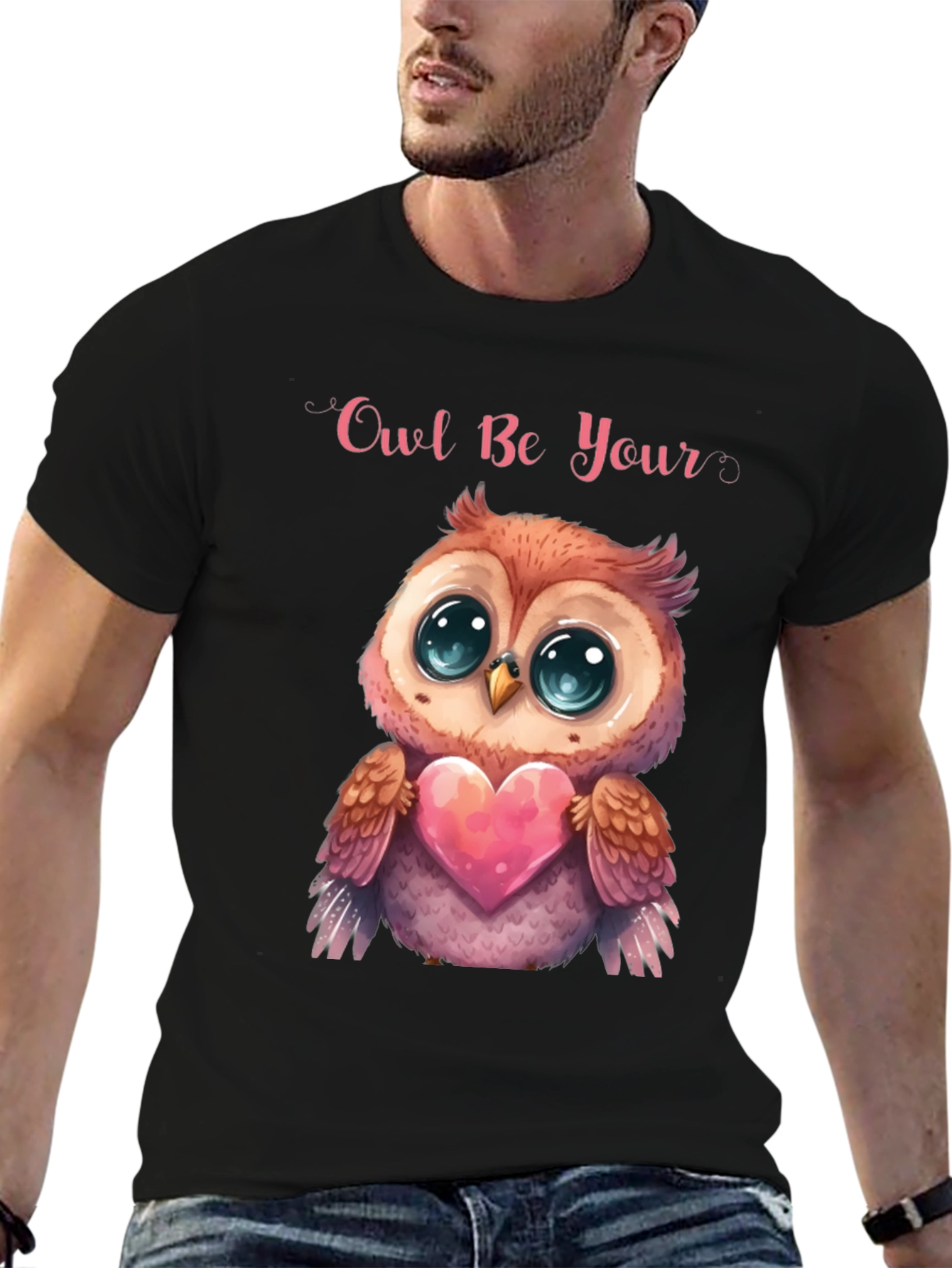 Black Owl Be Your Valentine Black T-Shirt view 6