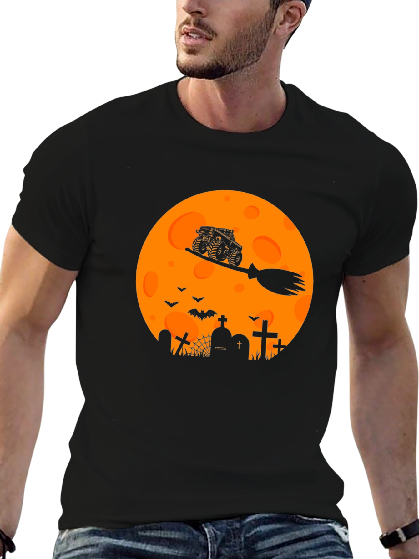 Black Halloween Monster Truck T-Shirt view 6